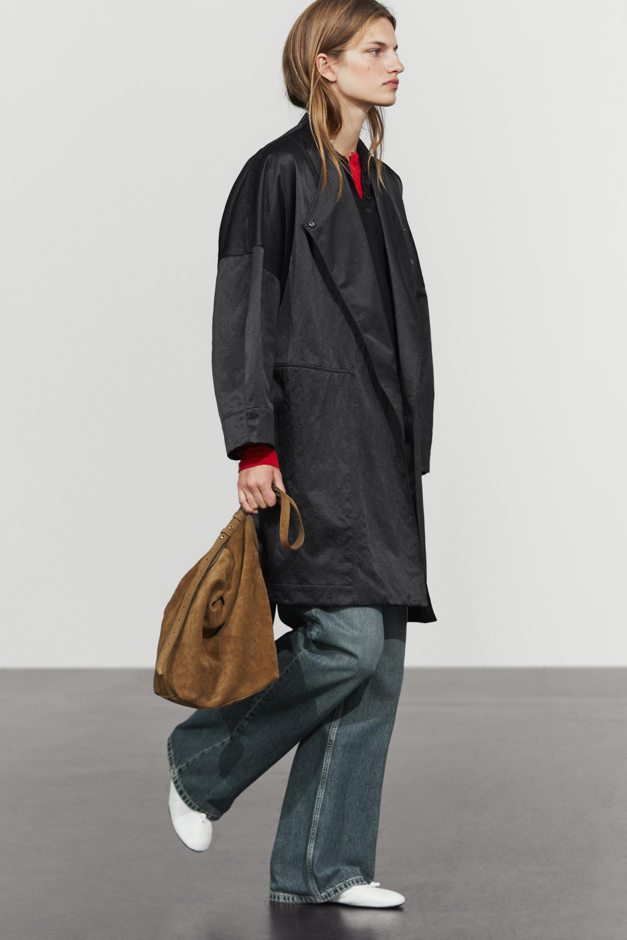 Double-breasted tie-waist jacket — BLACK