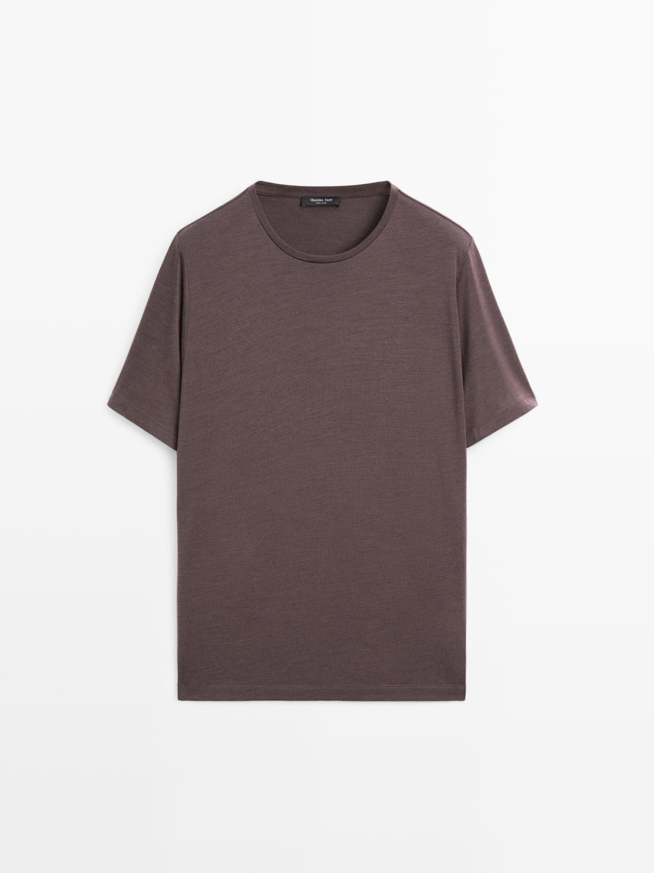 Massimo Dutti - Herre - Kortærmet T-Shirt I Uldblanding - Chokolade - S