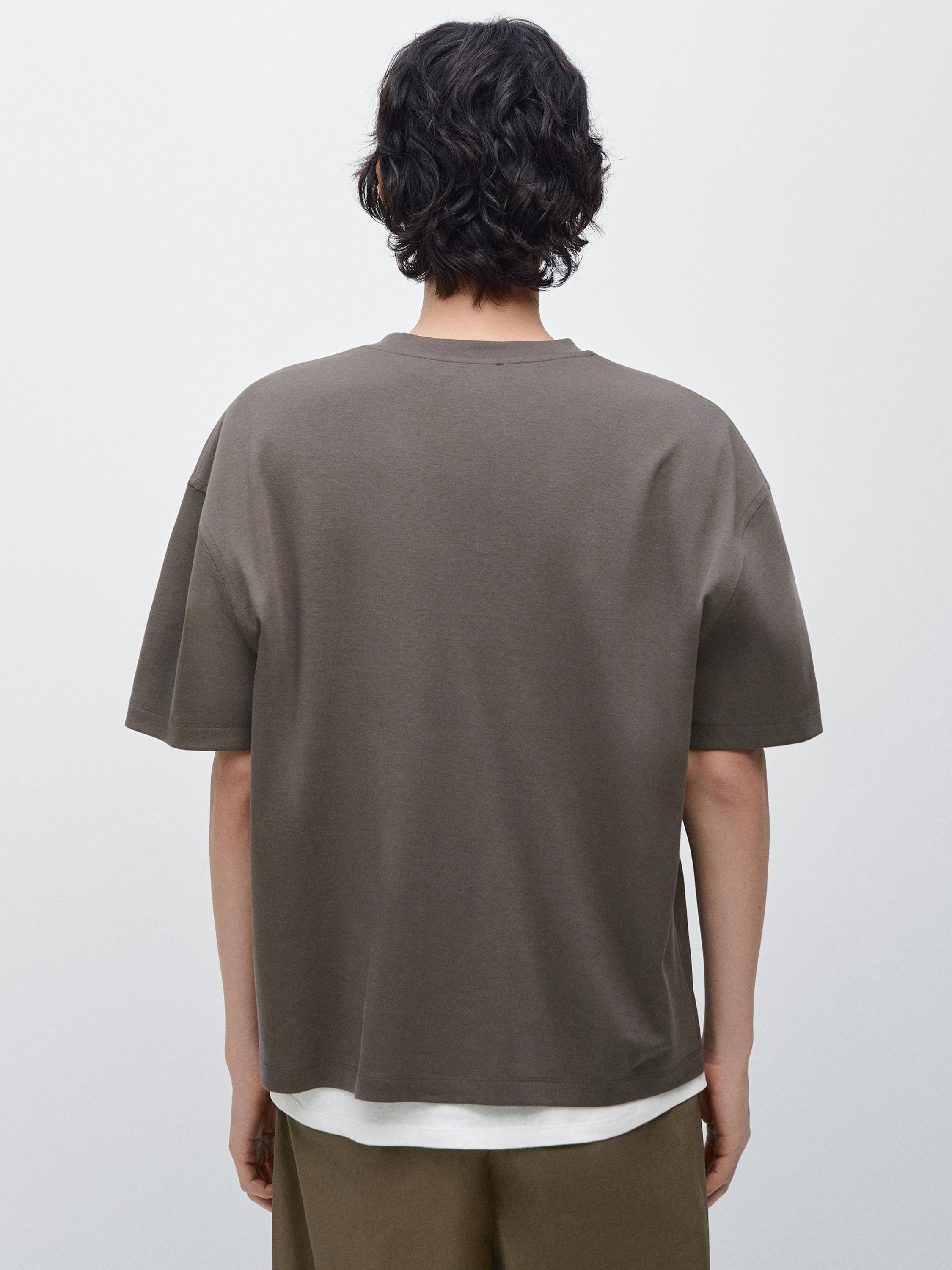 Boxy fit short sleeve cotton blend T-shirt — KHAKI