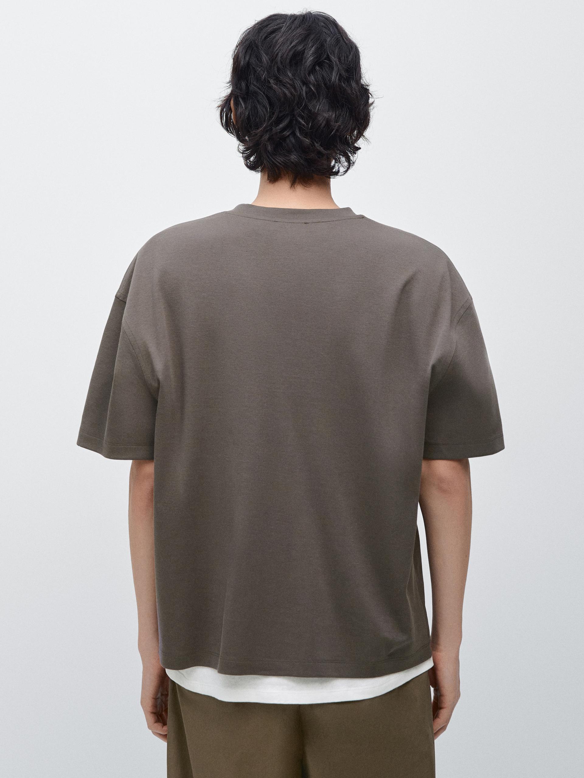 T-Shirt À Manches Courtes En Coton Mélangé - Kaki - S - Massimo Dutti - Homme