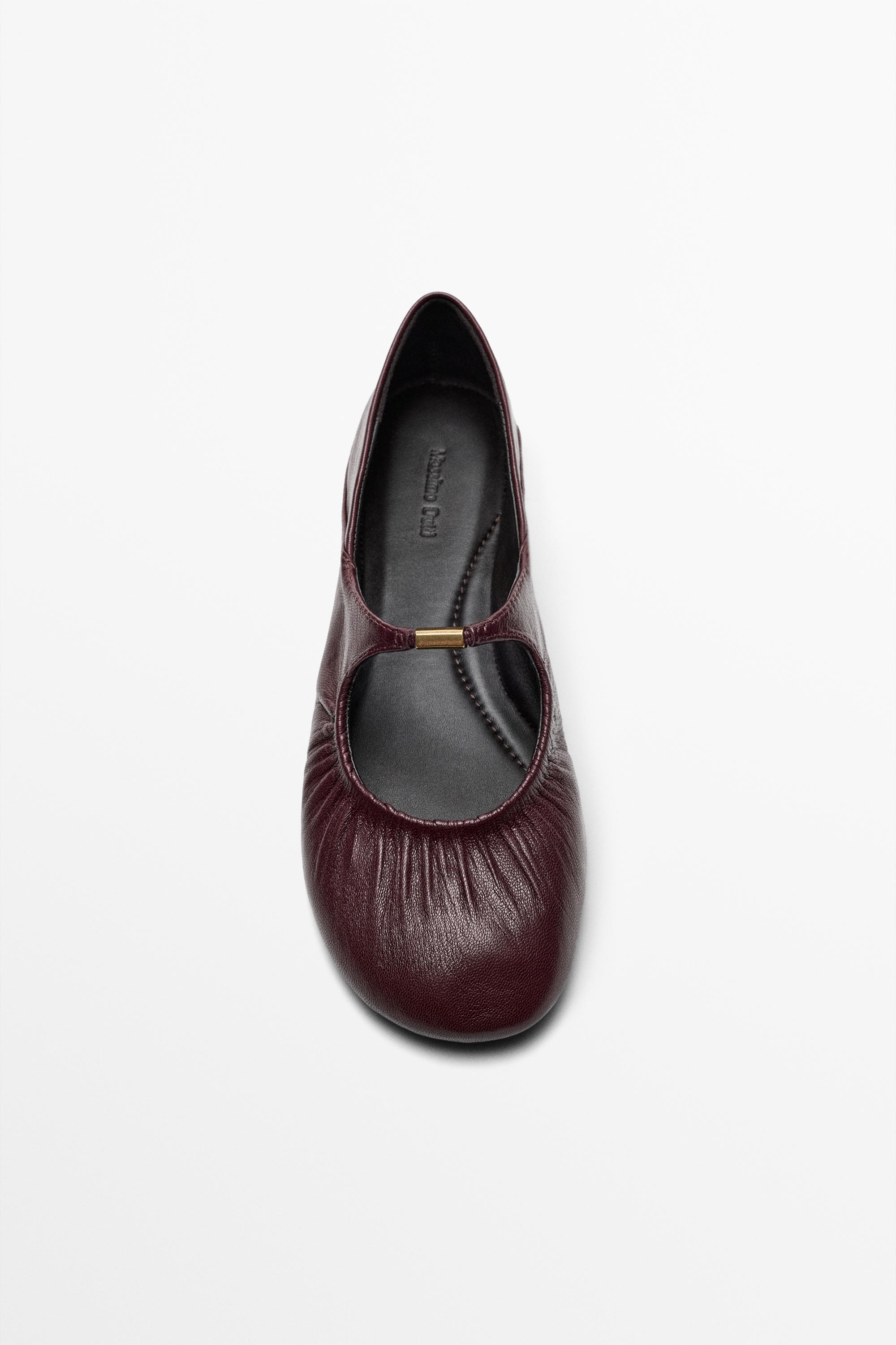 Soft leather ballet flat — BURGUNDY