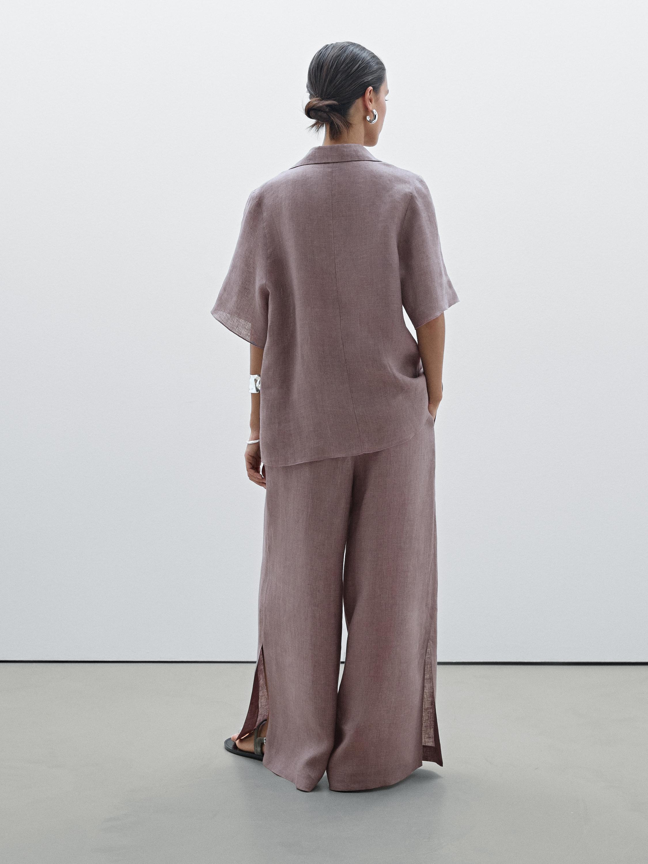 100% linen flowing straight-leg trousers