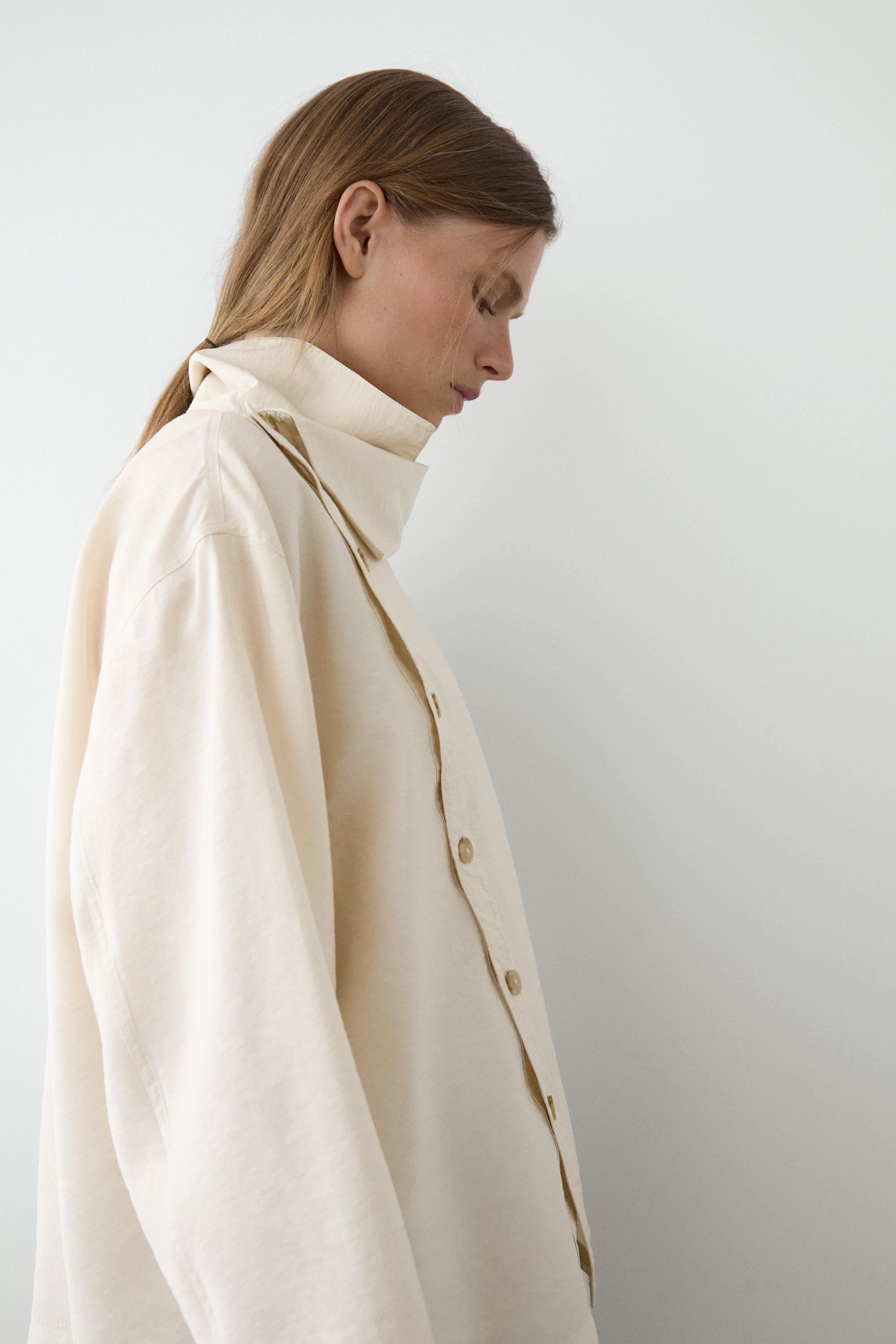 Flowing shirt with asymmetric buttons — BEIGE