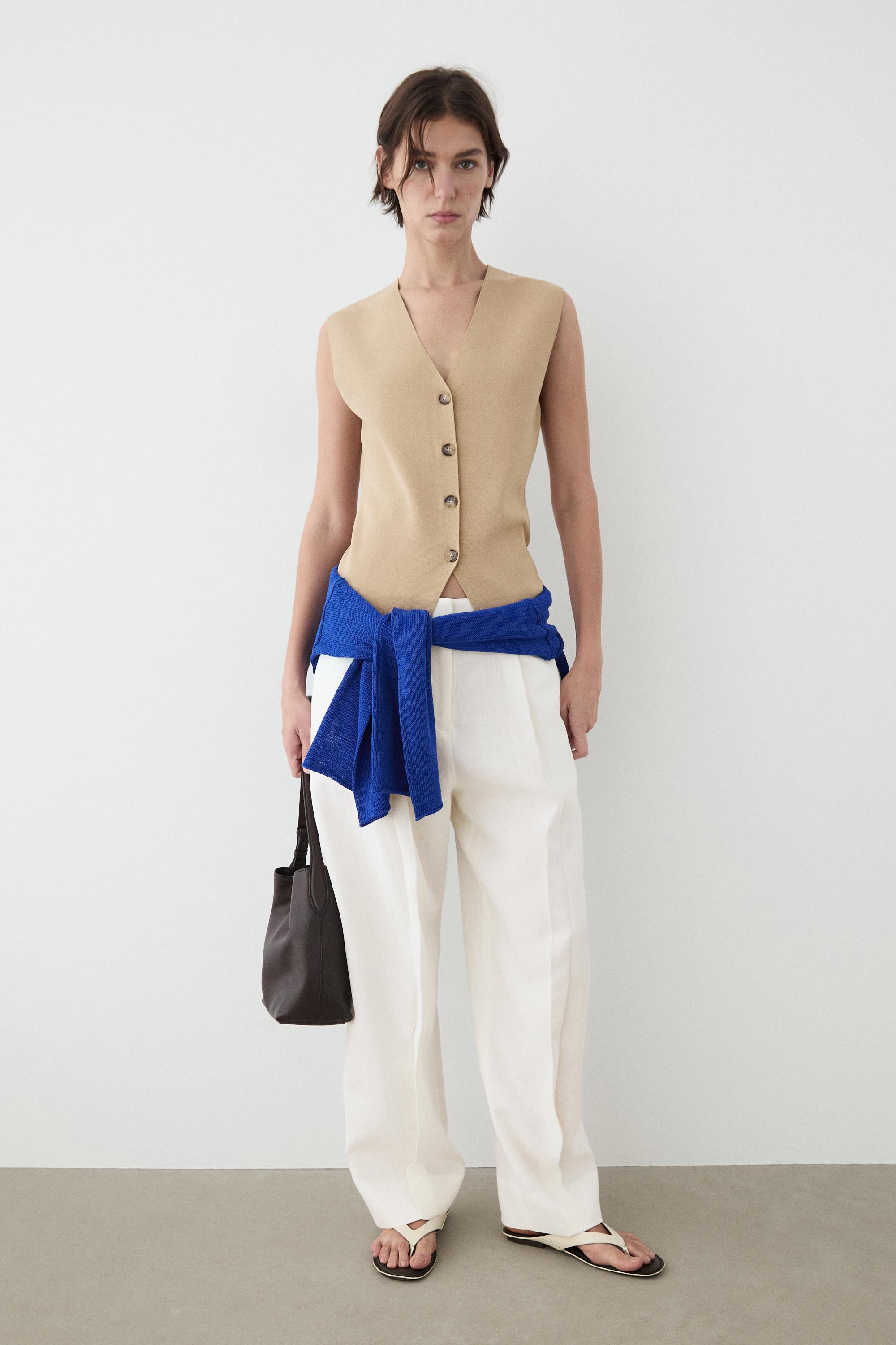 Knit waistcoat with button details — BEIGE