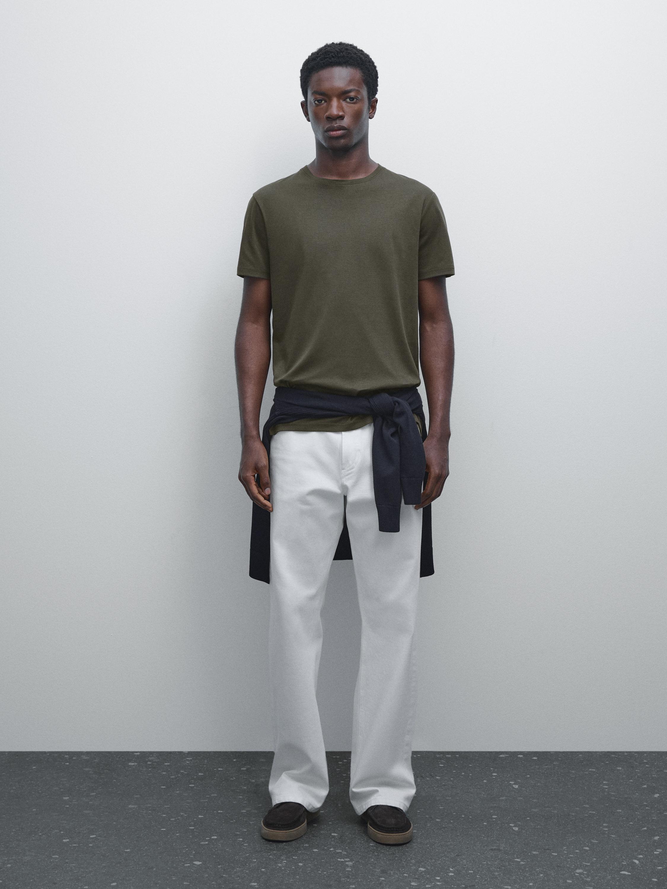 100% mercerised cotton T-shirt — KHAKI