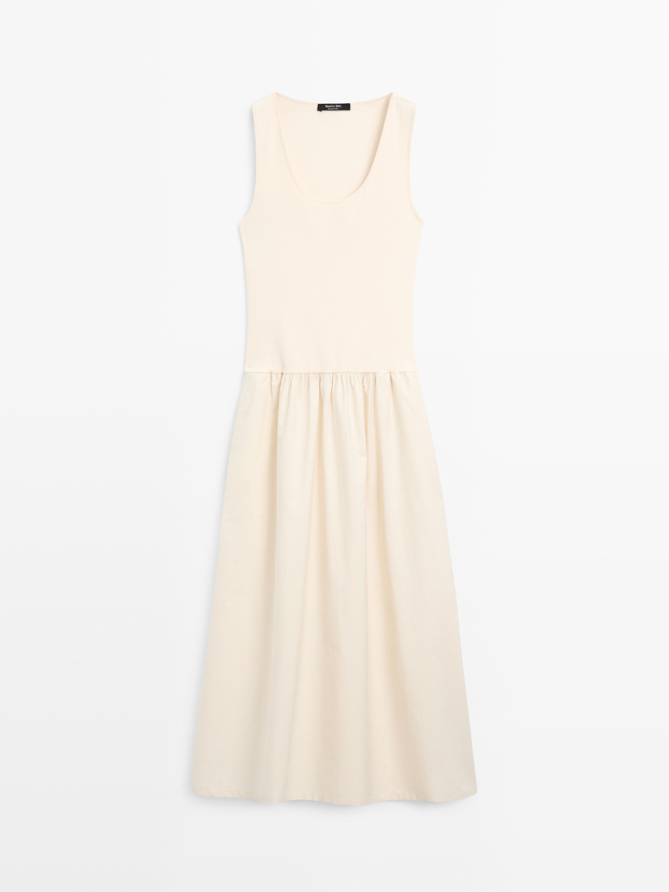 Cotton blend dress with contrast poplin — Vanilla