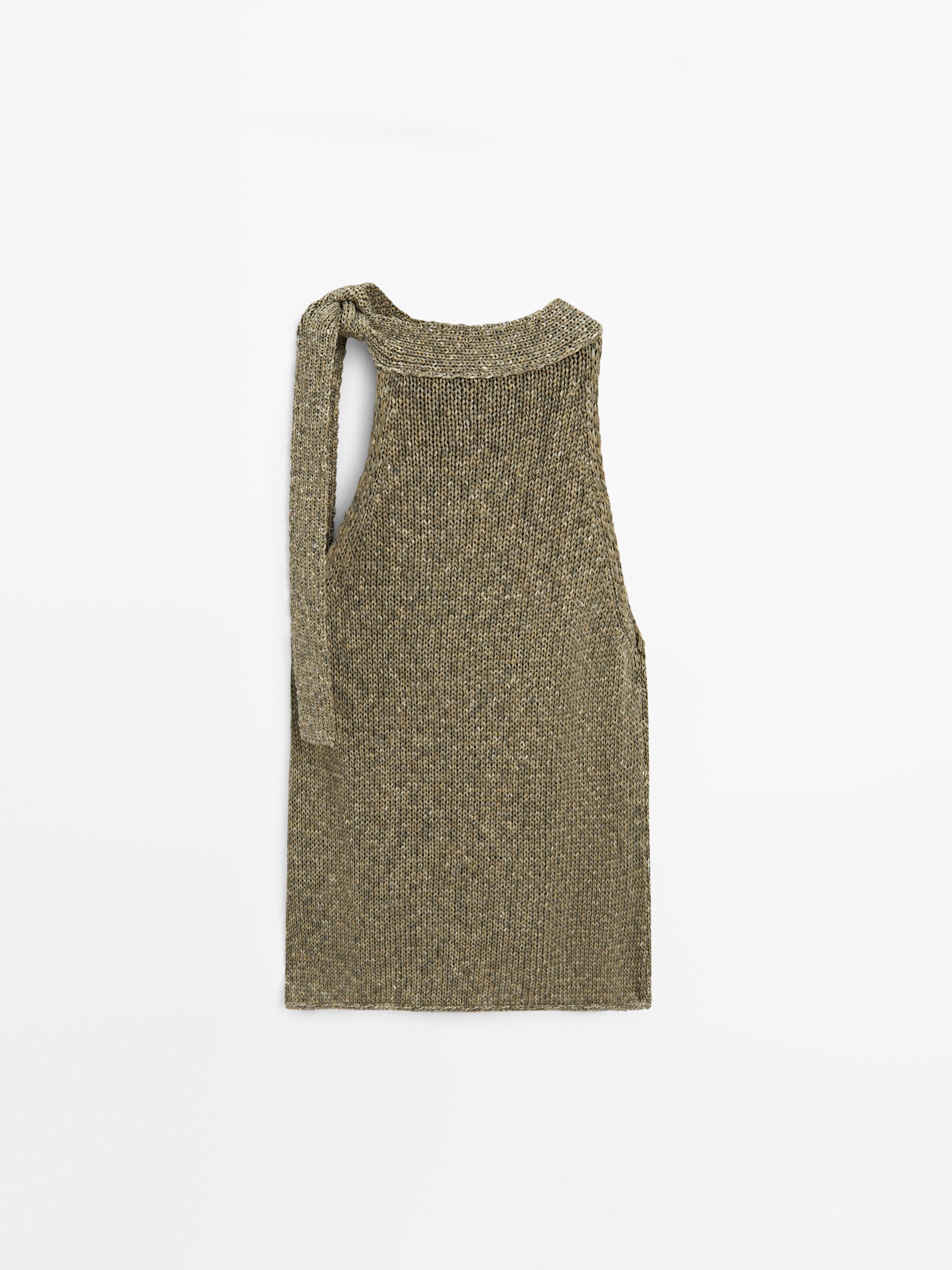 100% cotton halter top with tie detail — GREEN