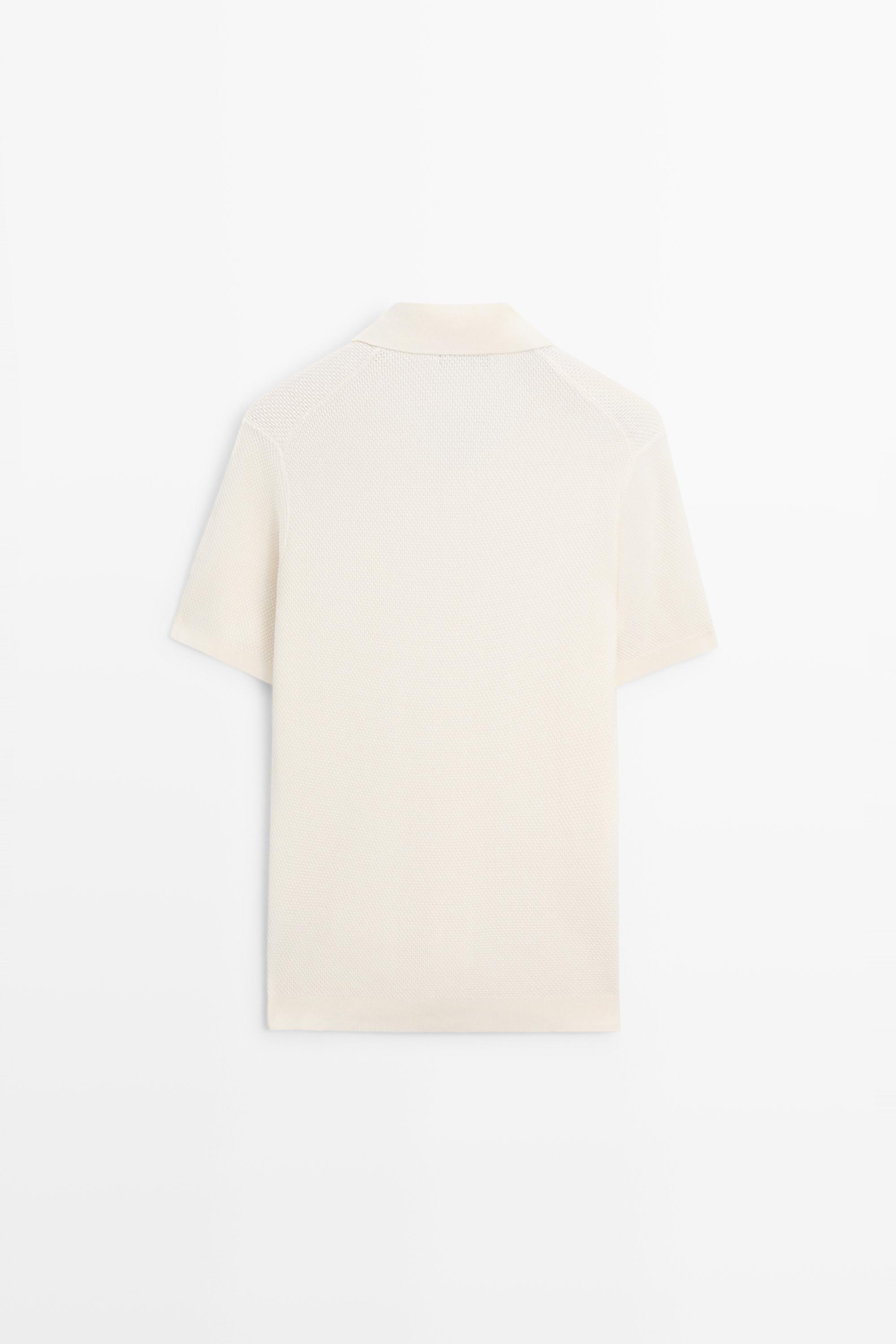 Cotton blend knit V-neck polo shirt — CREAM