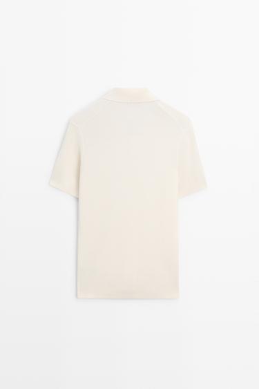 Cotton blend knit V-neck polo shirt — CREAM 6
