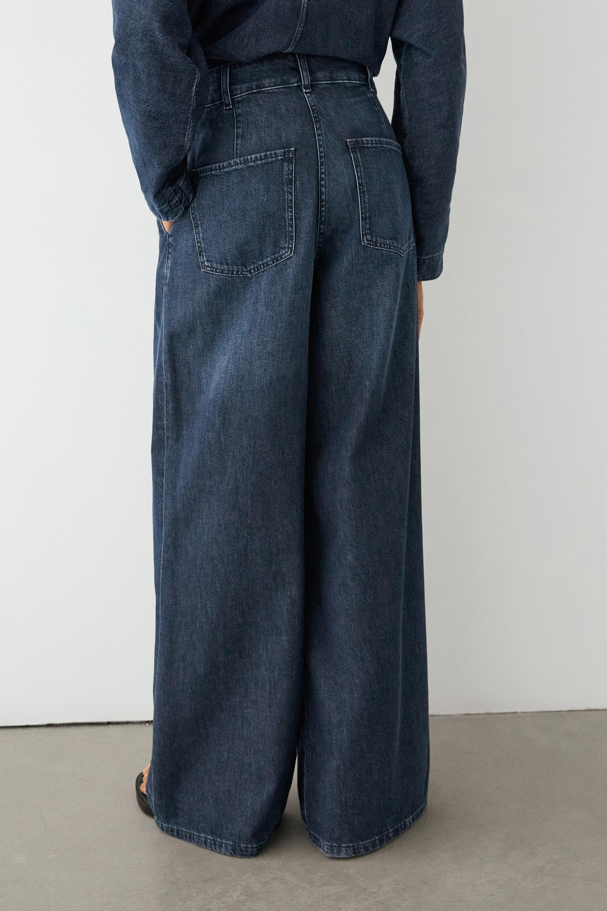 High-waist wide-leg darted jeans — DARK BLUE