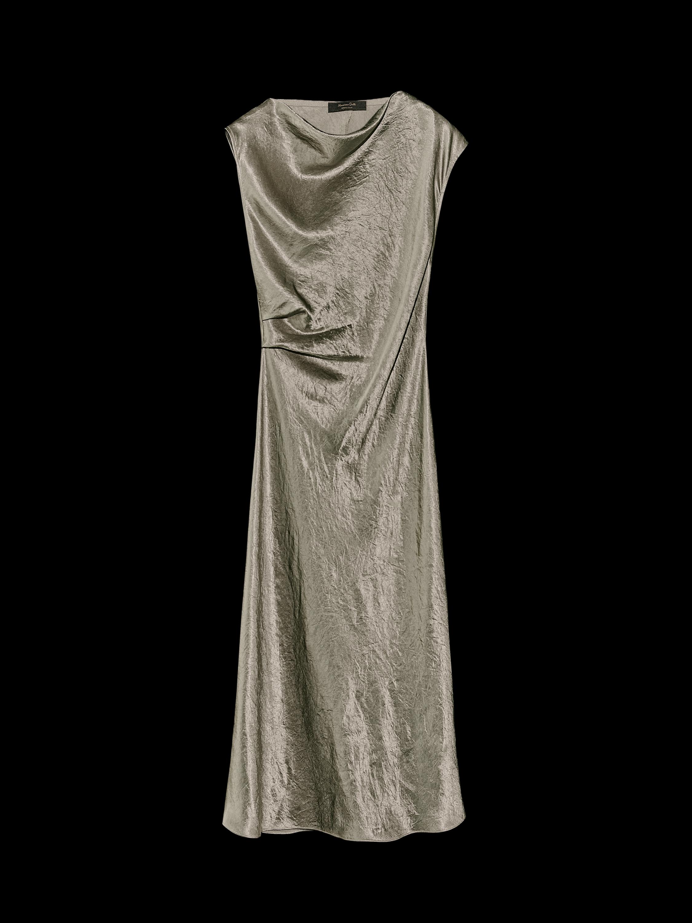 Satin midi dress with cowl neckline