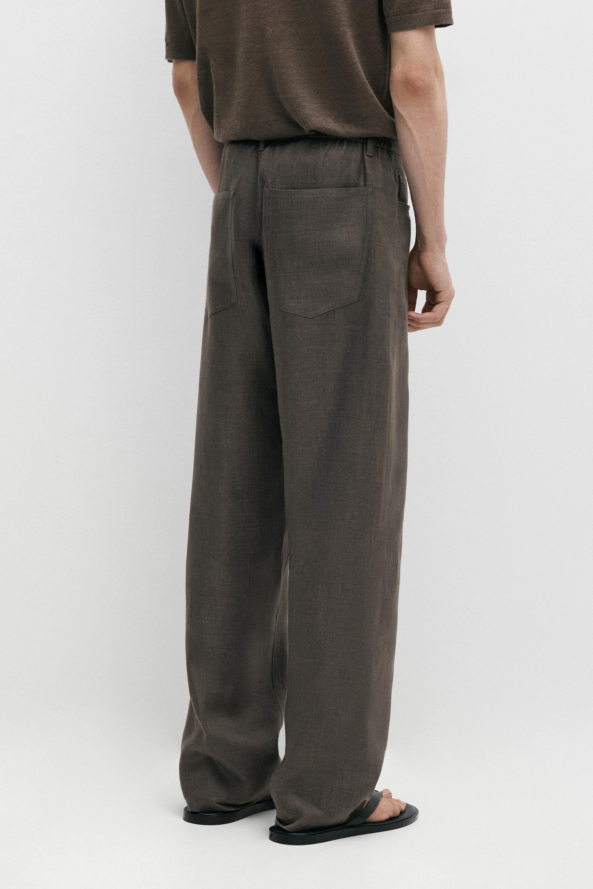 Wide-leg linen trousers — Greyish green
