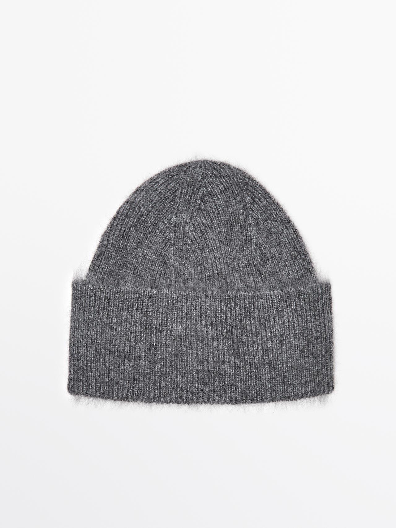 Massimo Dutti - Dame - Strikket Beanie-Hue I 100 % Kashmir - Grå - 01