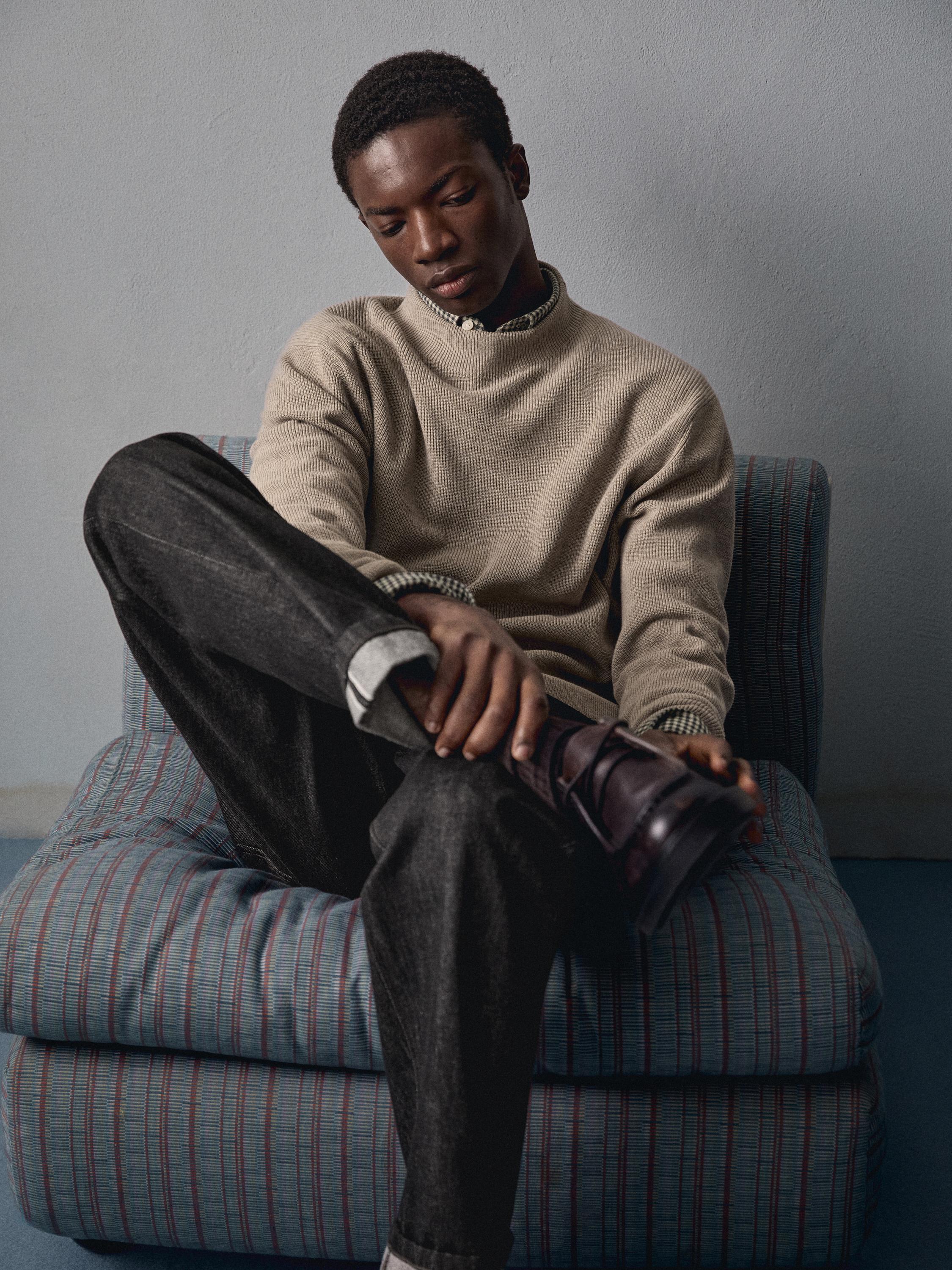 Cotton blend knit sweater with mock turtleneck — MINK