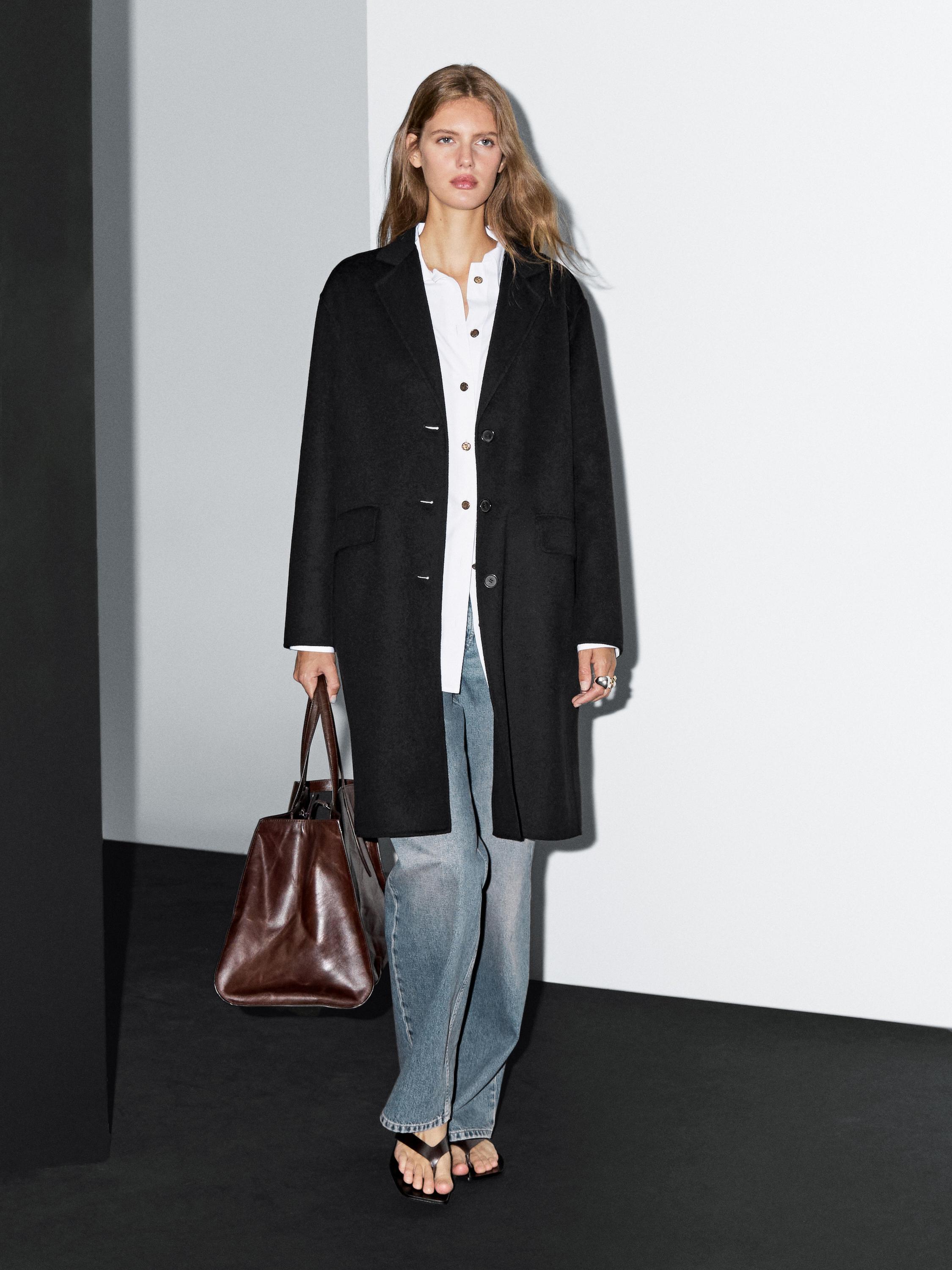 Manteau long en laine mélangée · Noir · Coats And Jackets Massimo Dutti