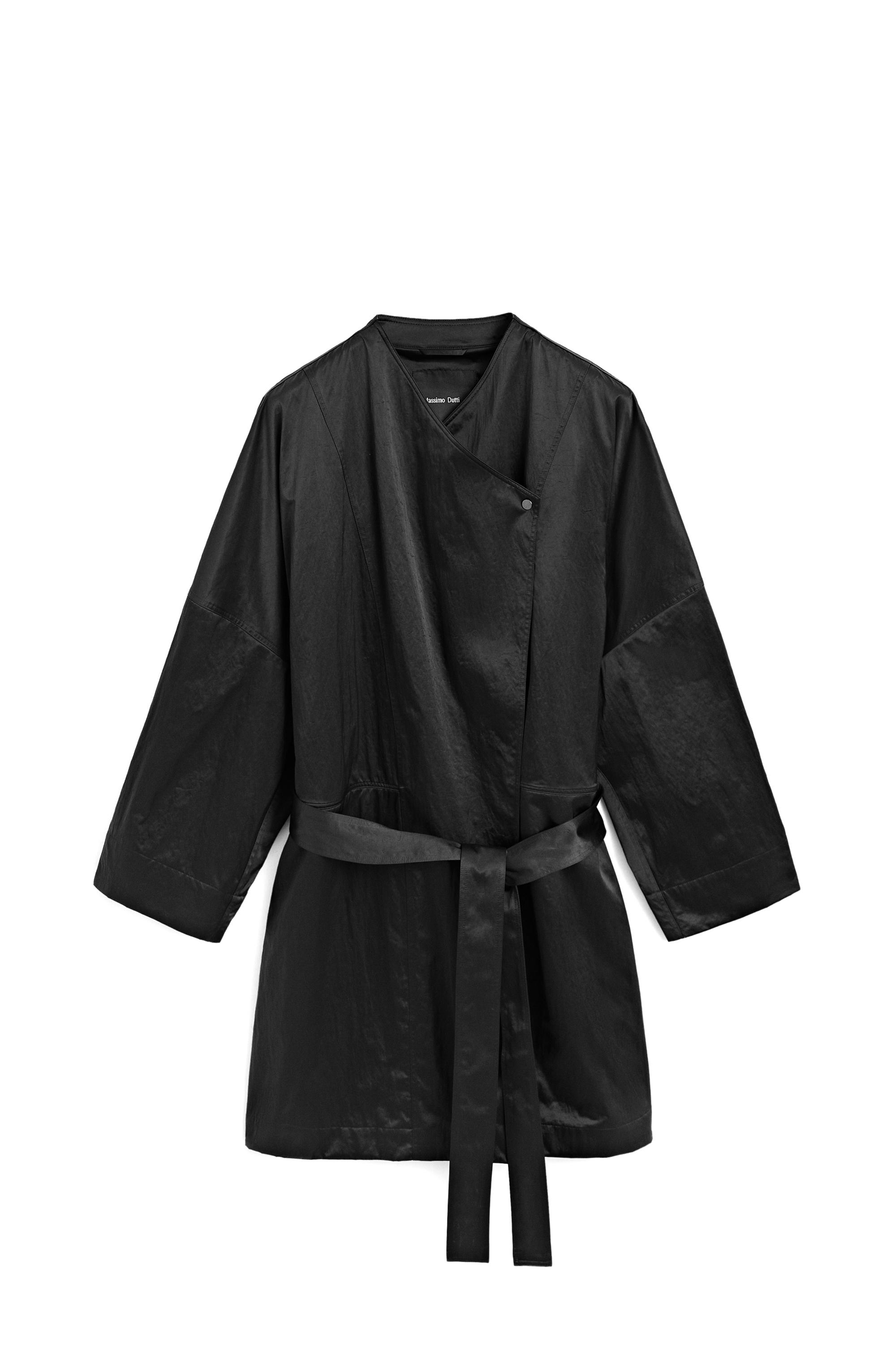 Double-breasted tie-waist jacket — BLACK