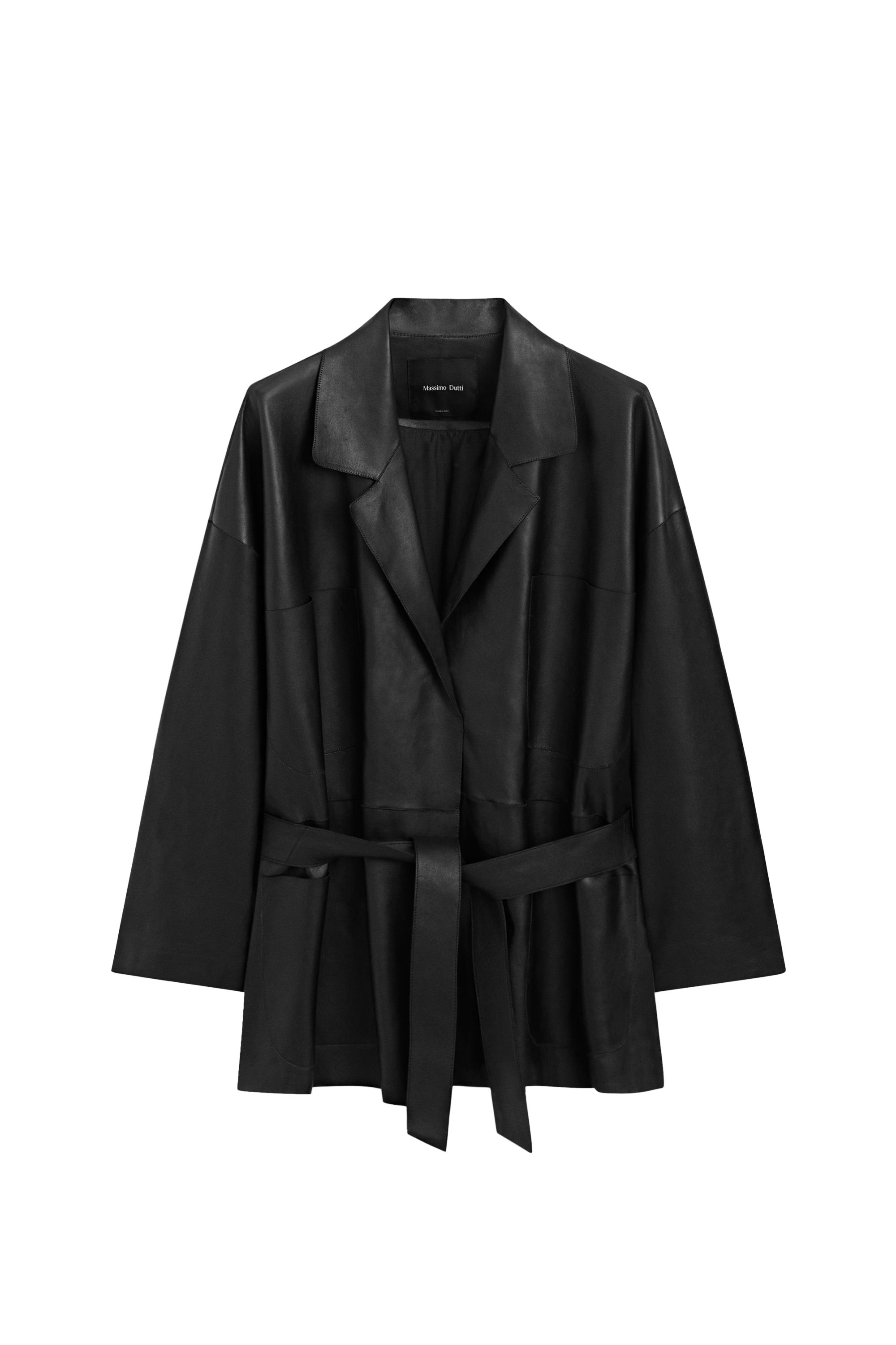 Long nappa leather jacket with tie - LIMITED EDITION · Black