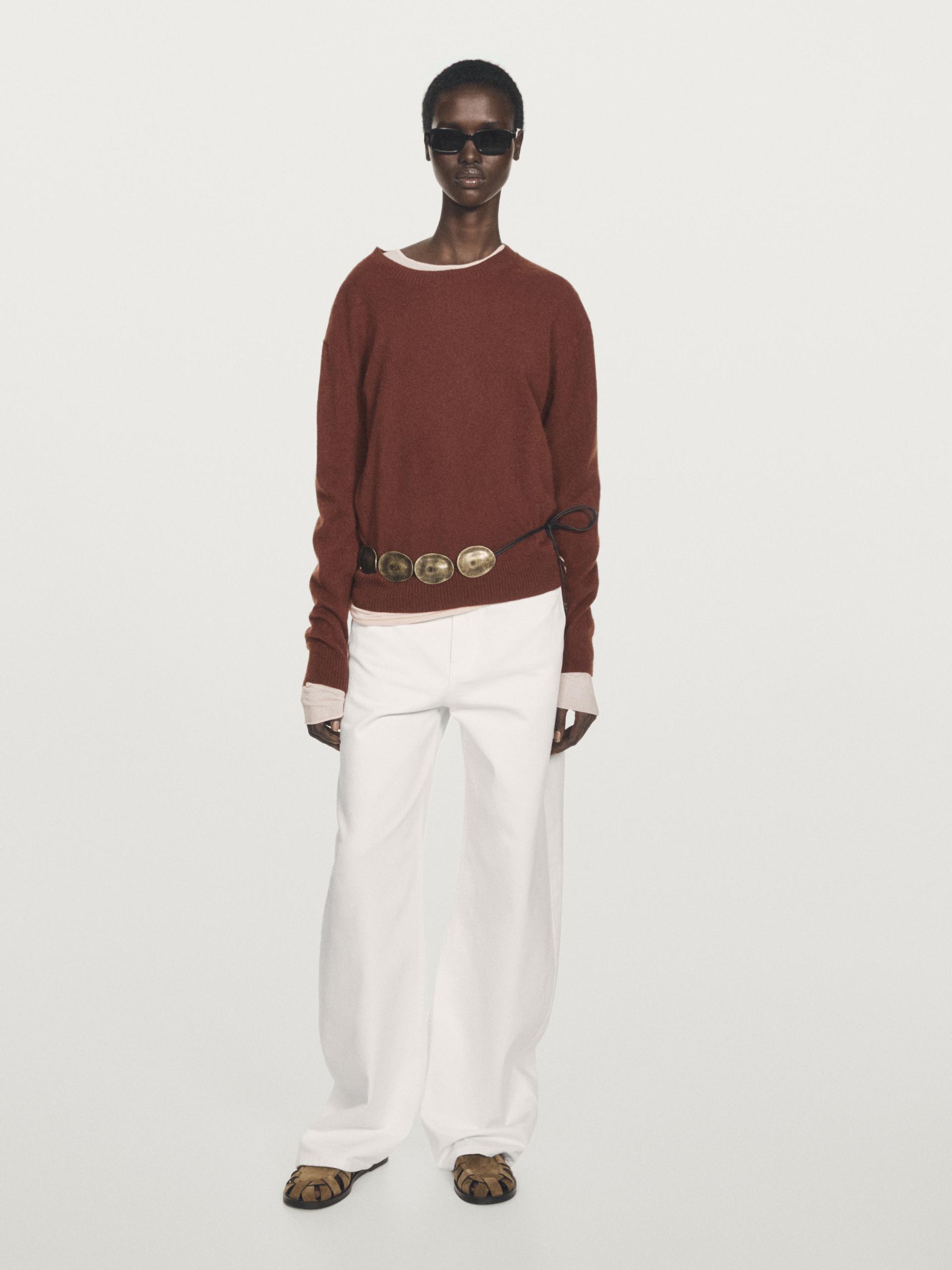 Camisola Com Decote Redondo Em Caxemira - Terracota - Xs - Massimo Dutti - Mulher