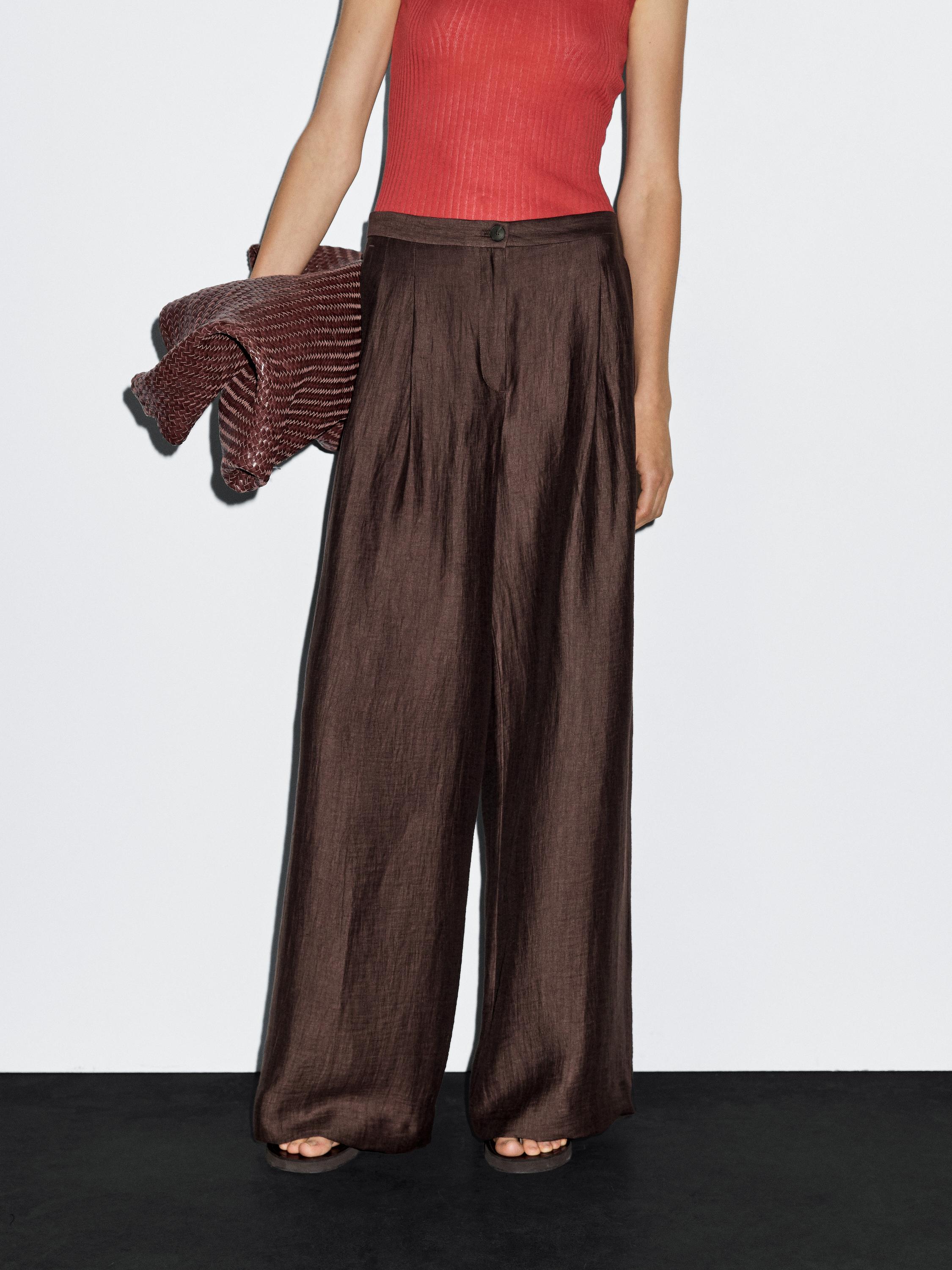 Wide-leg mid-rise crinkle trousers