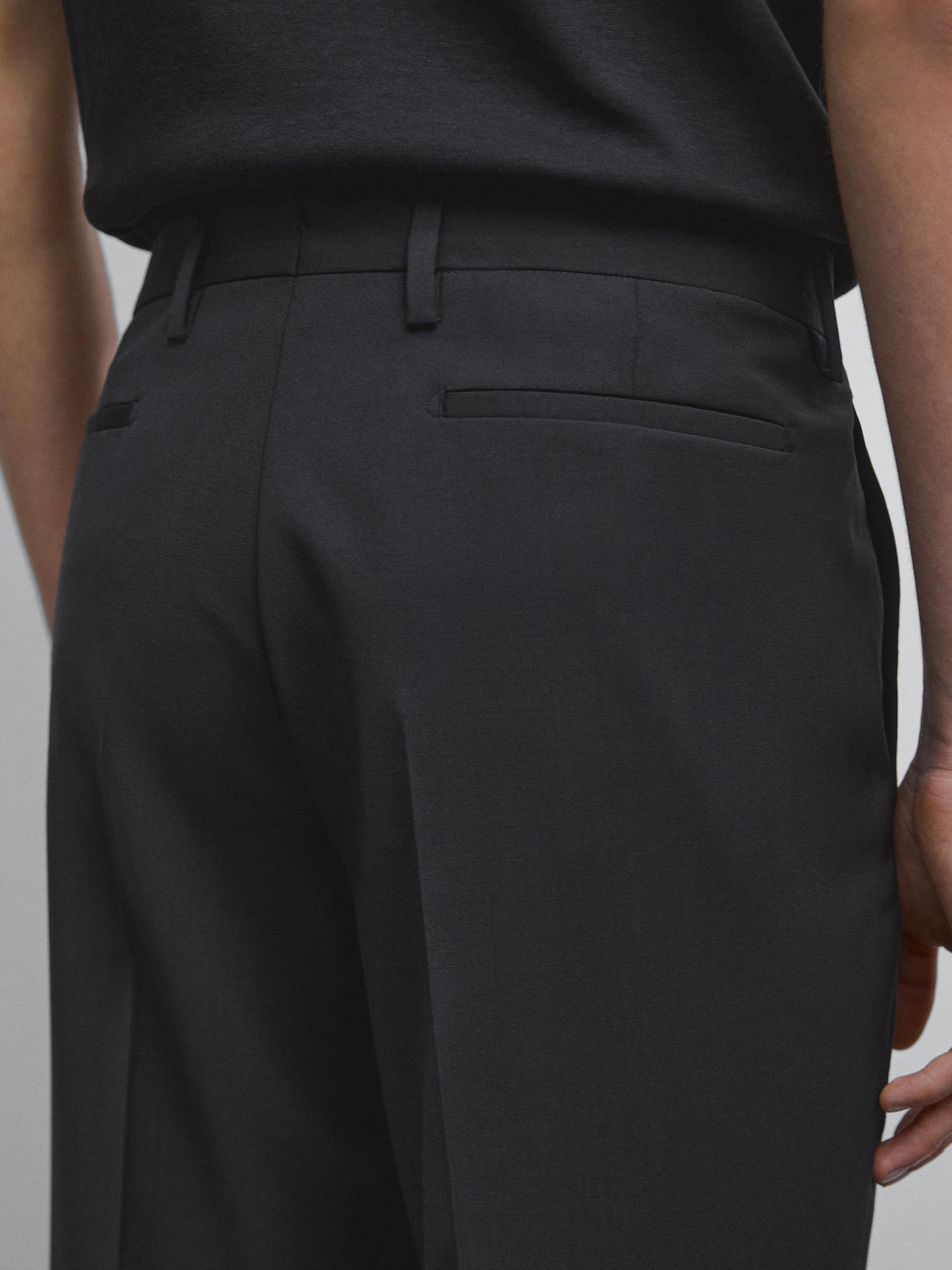 Plain wool suit trousers — BLACK