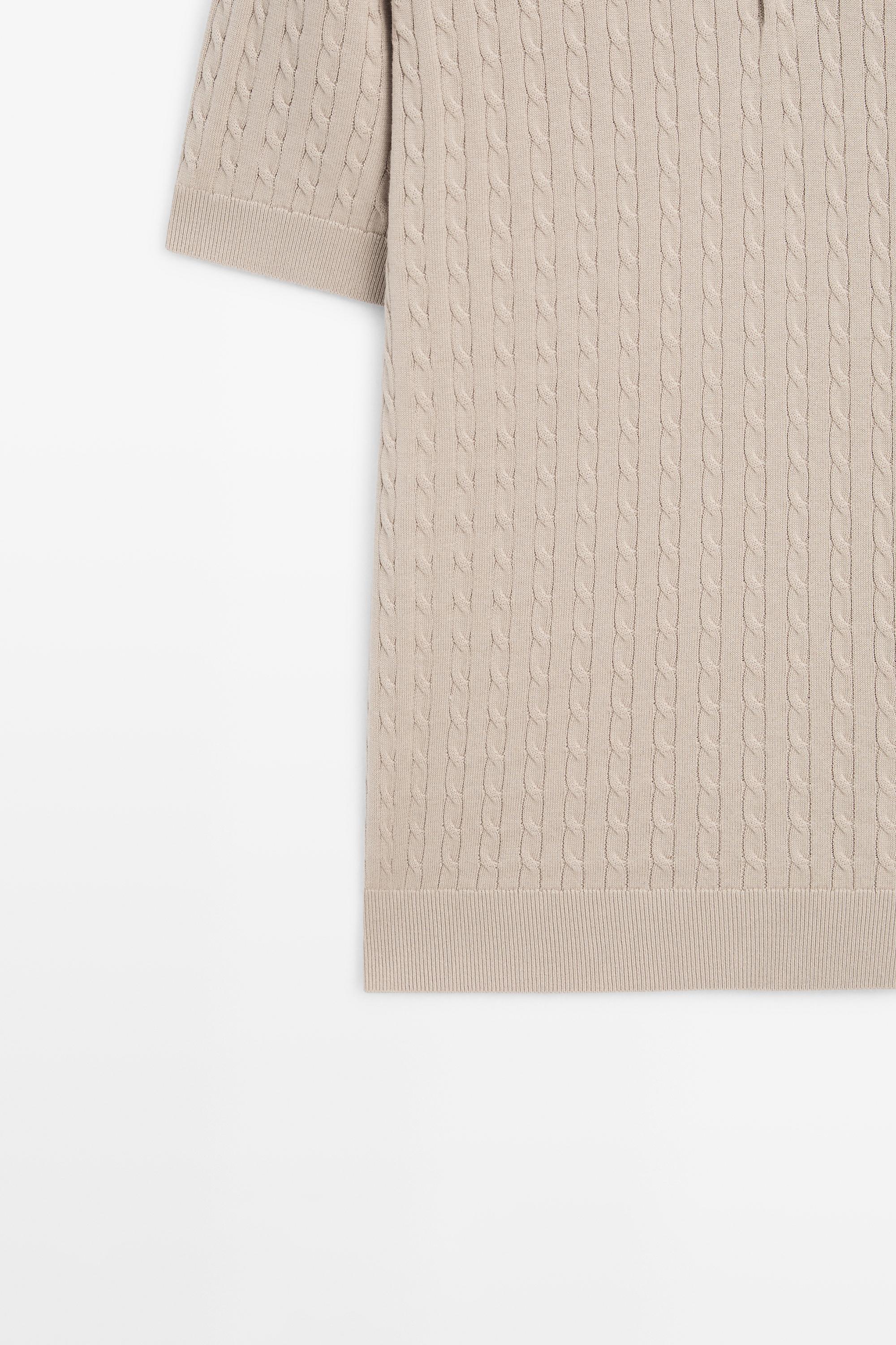 100% cotton cable-knit polo shirt — Sand beige
