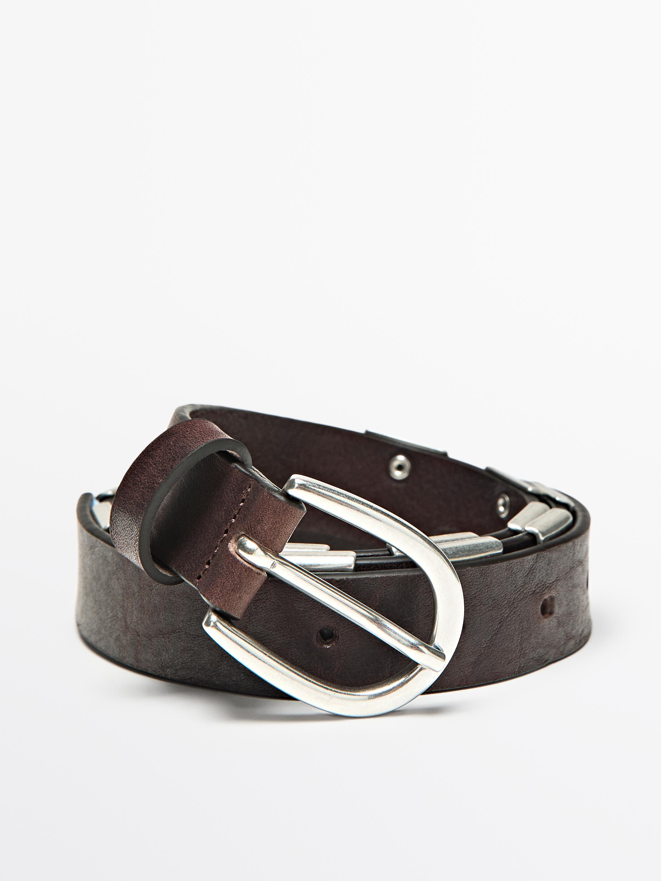 Belt with metal appliqués · Brown · Belts | Massimo Dutti display picture 1