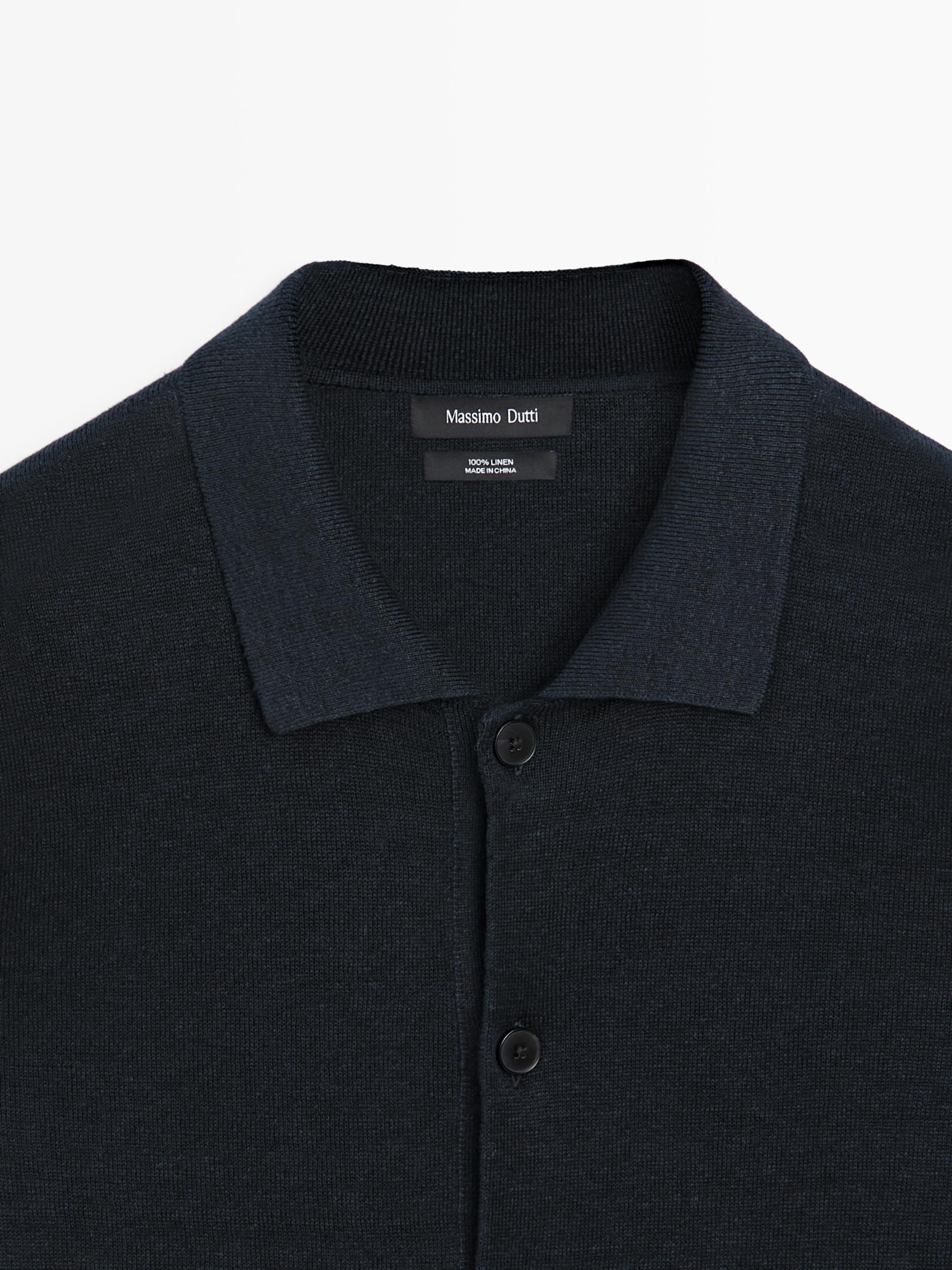 Linen knit cardigan with buttons — NAVY BLUE