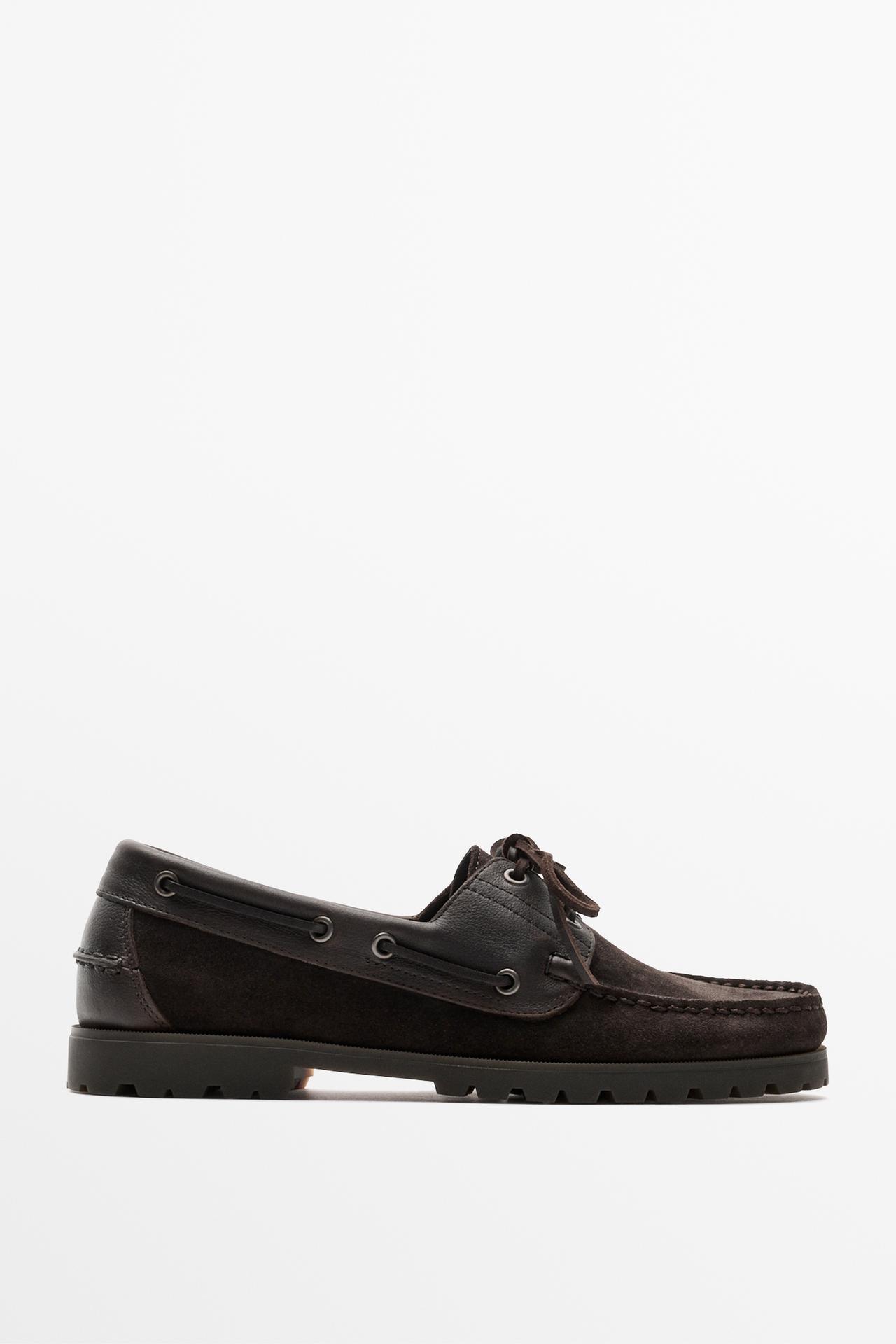 Nappa leather boat shoe — BROWN
