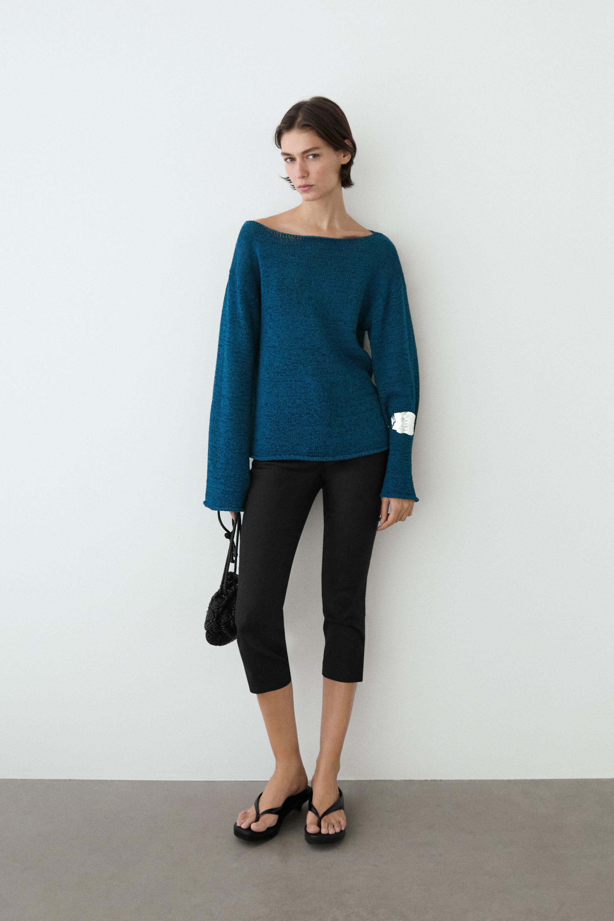 Cotton blend cutwork sweater — BLUE