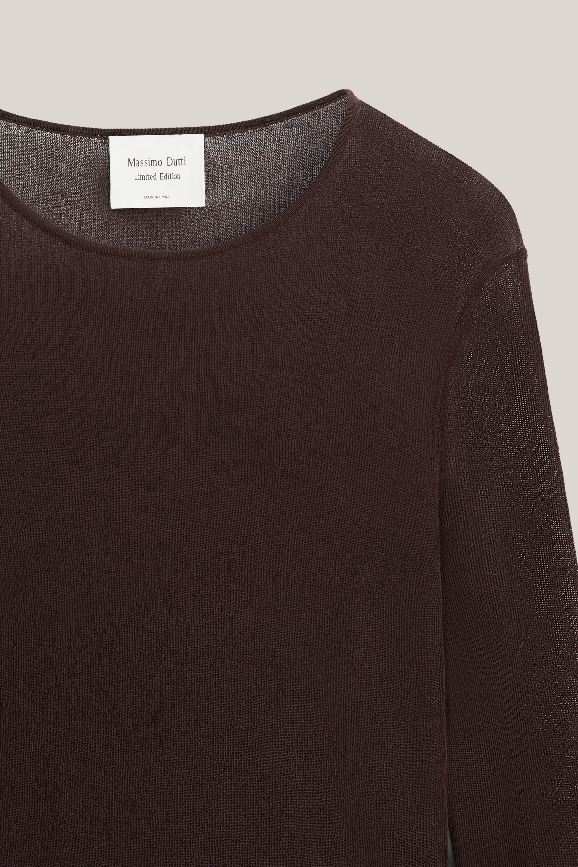 Transparent silk blend top with long sleeves - LIMITED EDITION — BROWN