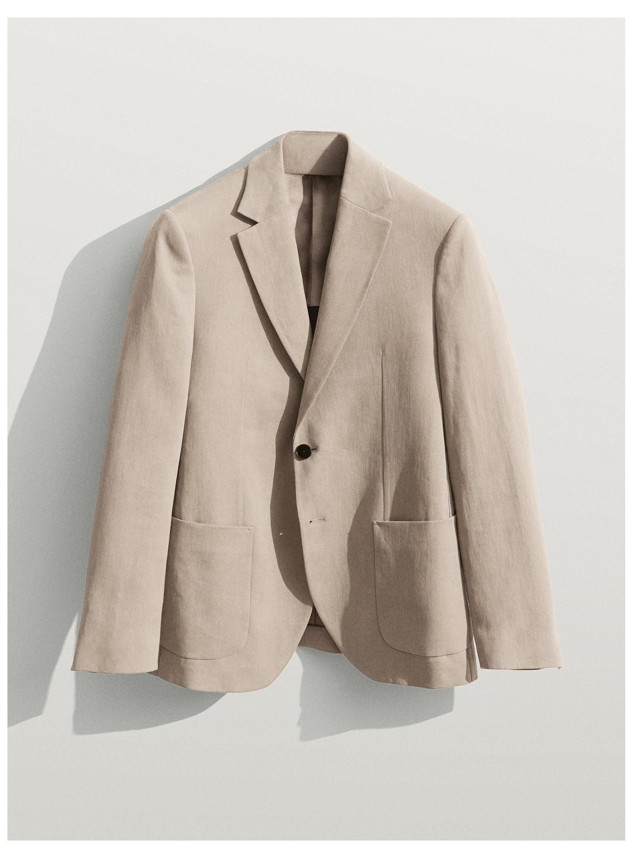 100% linen tailored blazer with pocket details — BEIGE