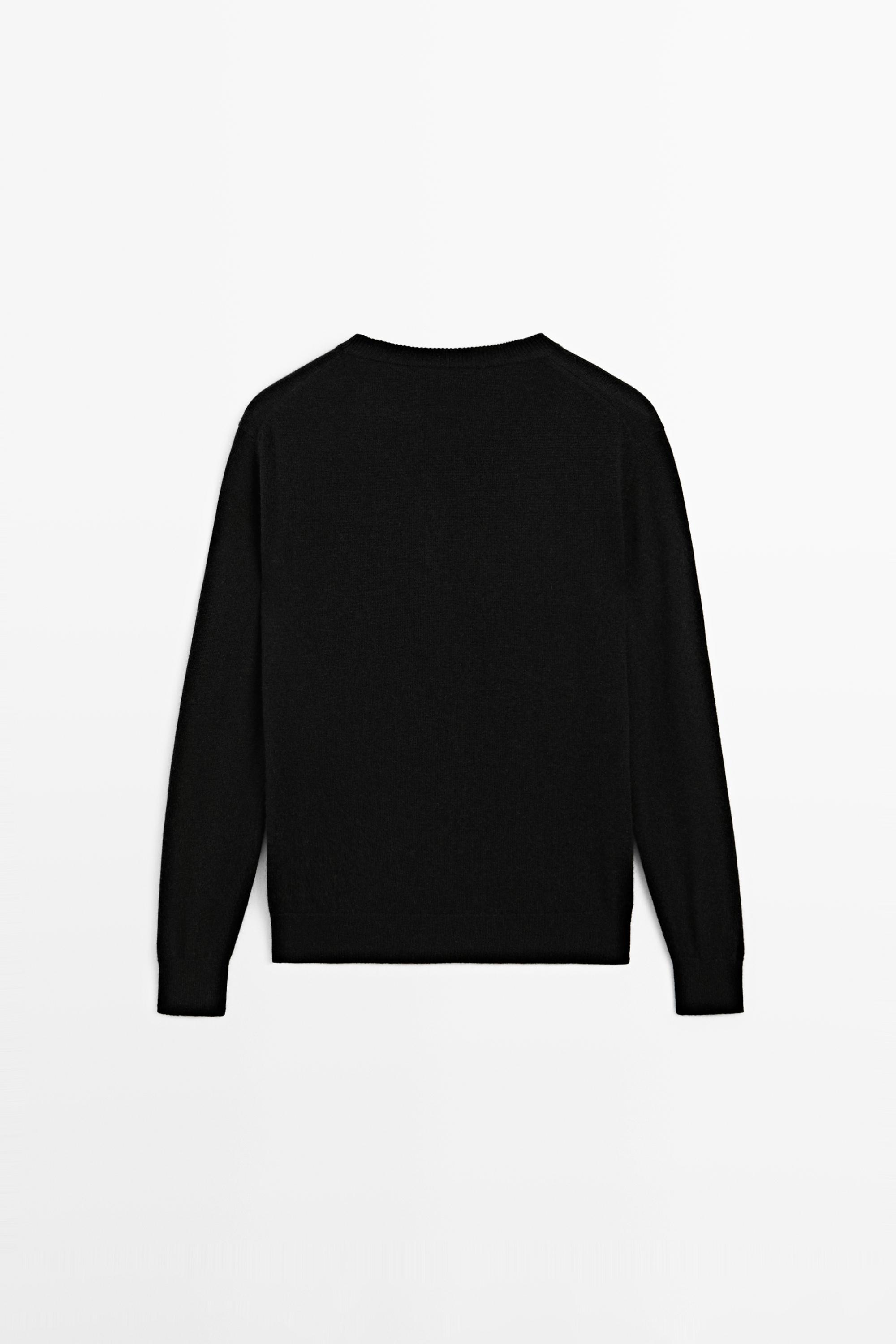 100% cashmere long sleeve sweater — BLACK