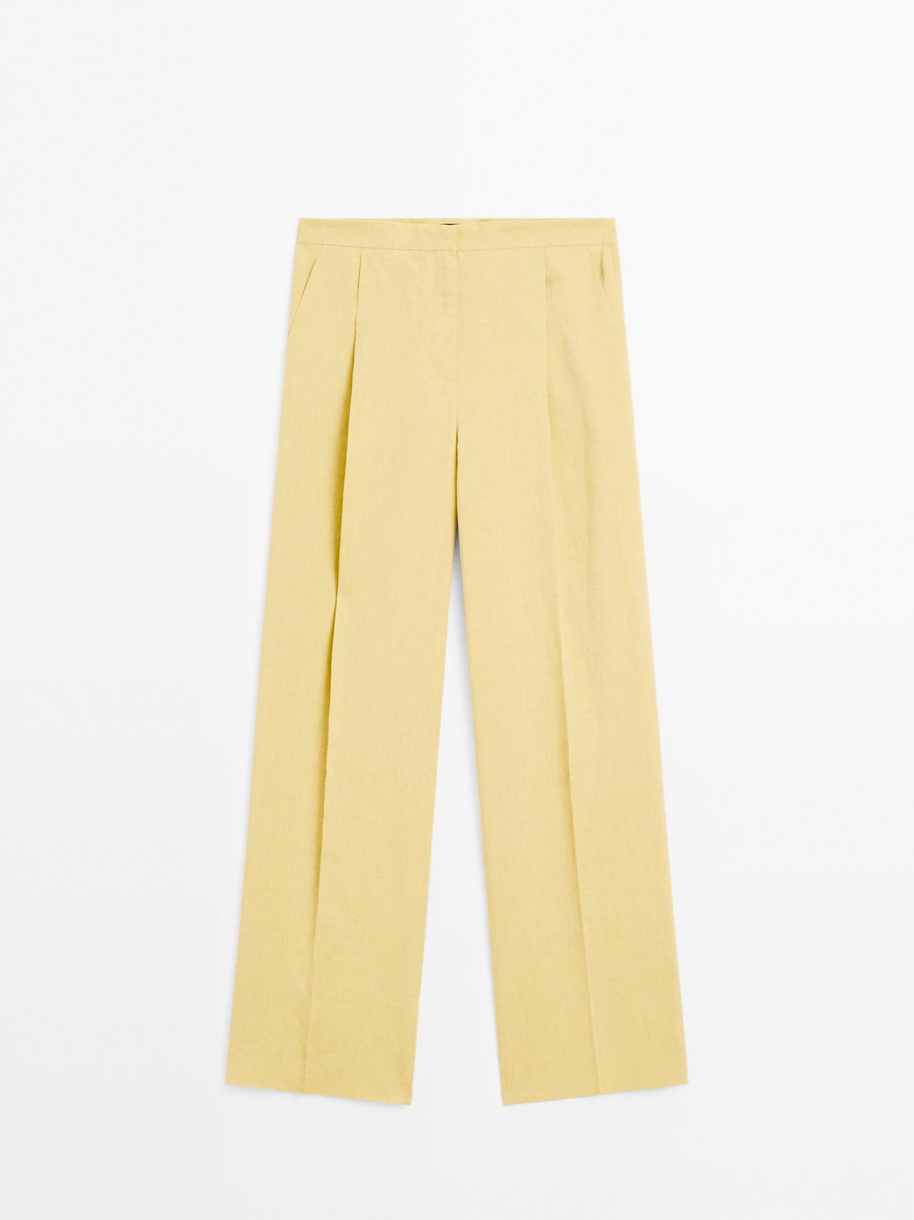 Massimo Dutti - Dame - Habitbukser Med Læg - Citrongul - 36