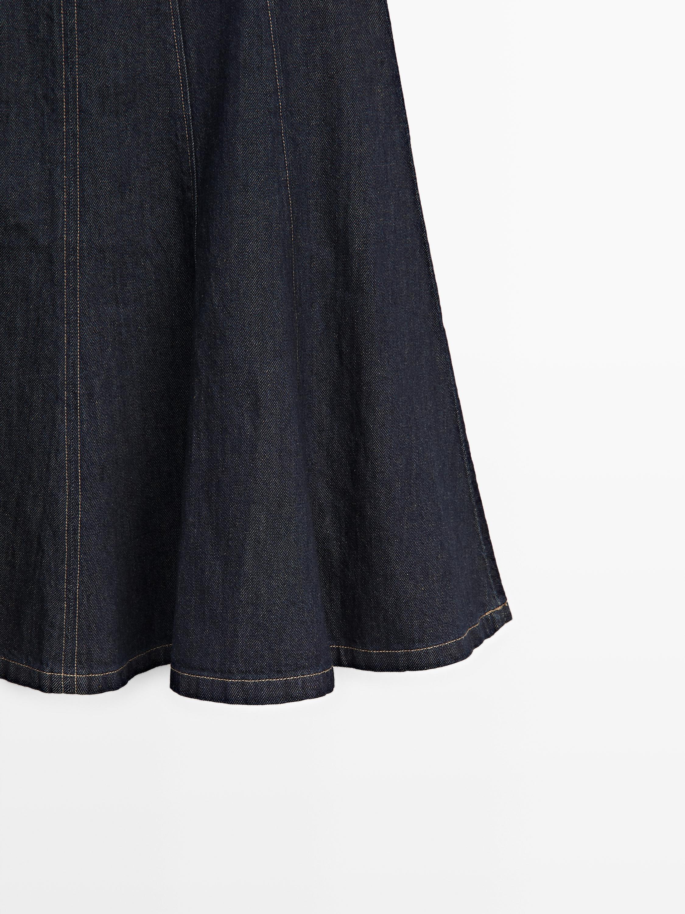 Denim godet midi skirt — DARK BLUE