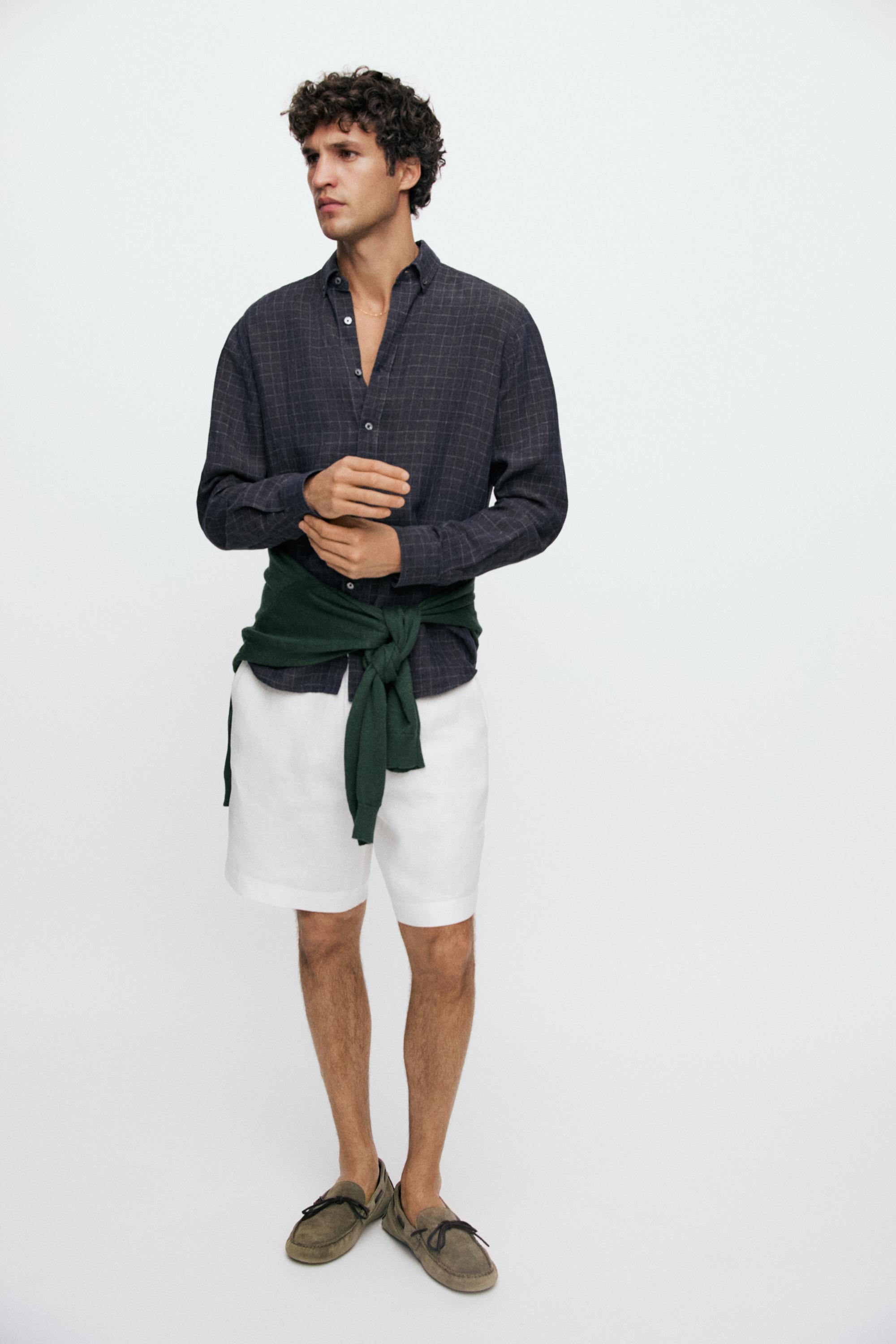 100% linen regular fit check shirt — LEAD