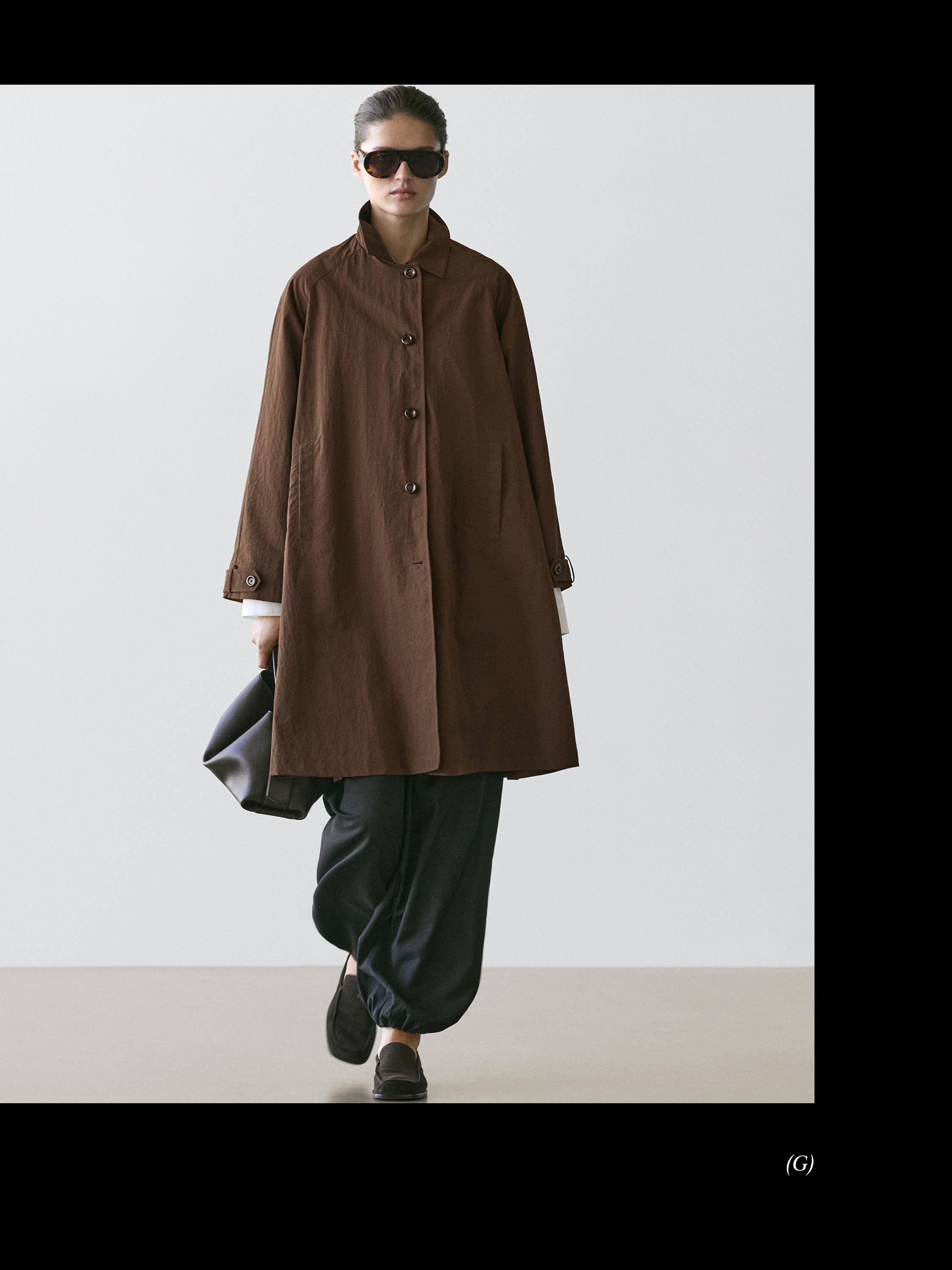 Oversize cape trench with neck detail — BROWN