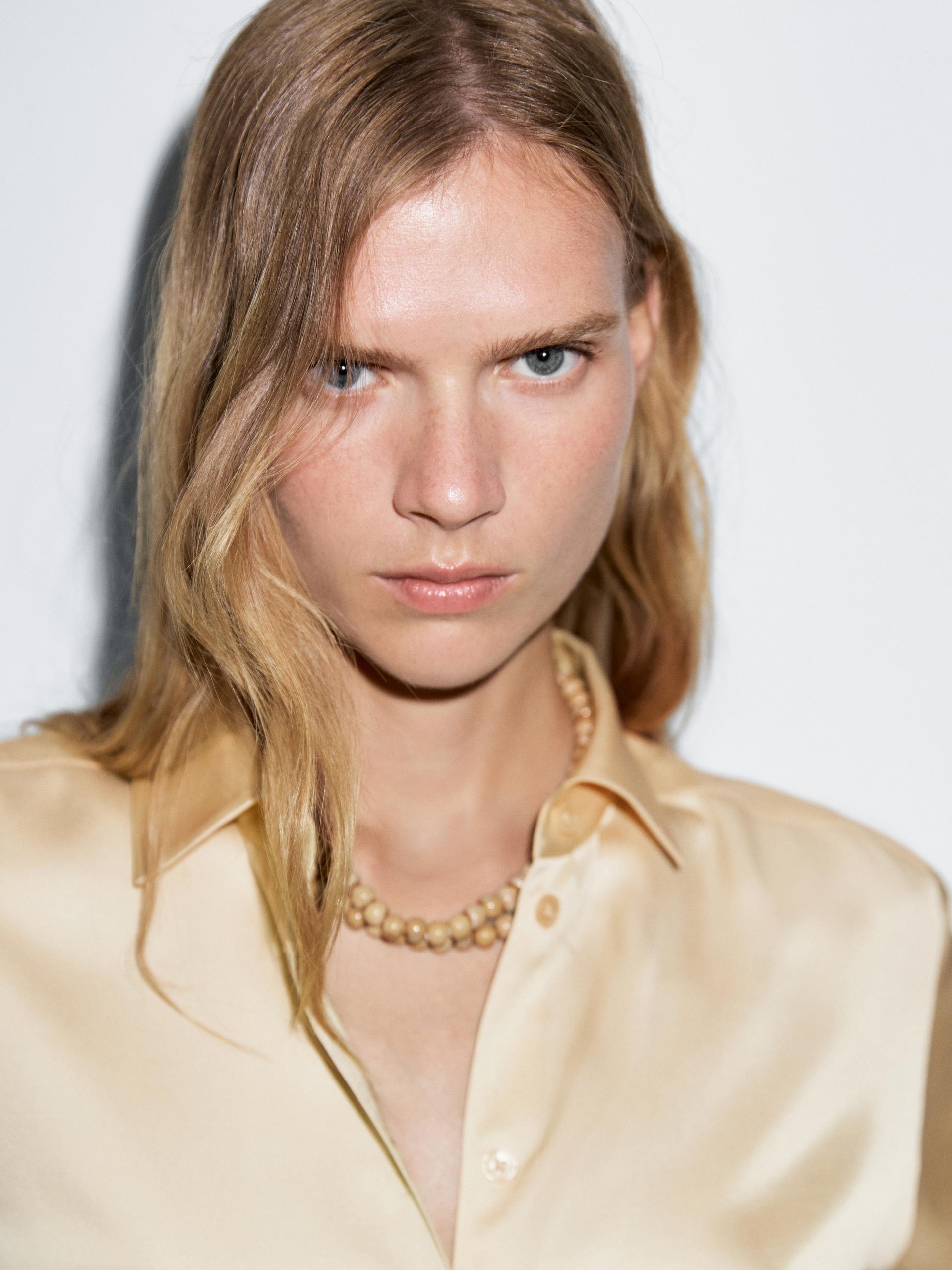Chemisier Fluide Satiné - Vanille - L - Massimo Dutti - Femme