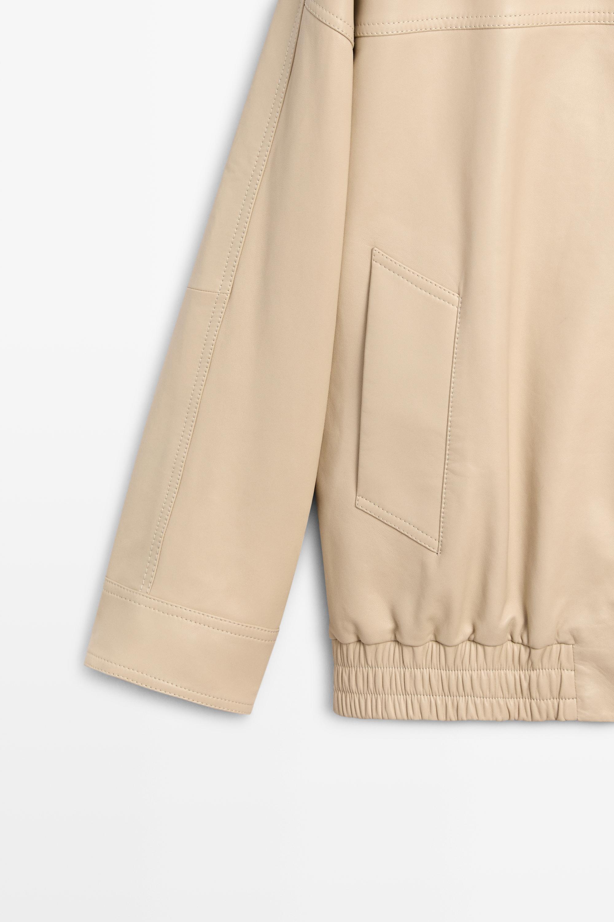Elastic hem leather jacket — CREAM