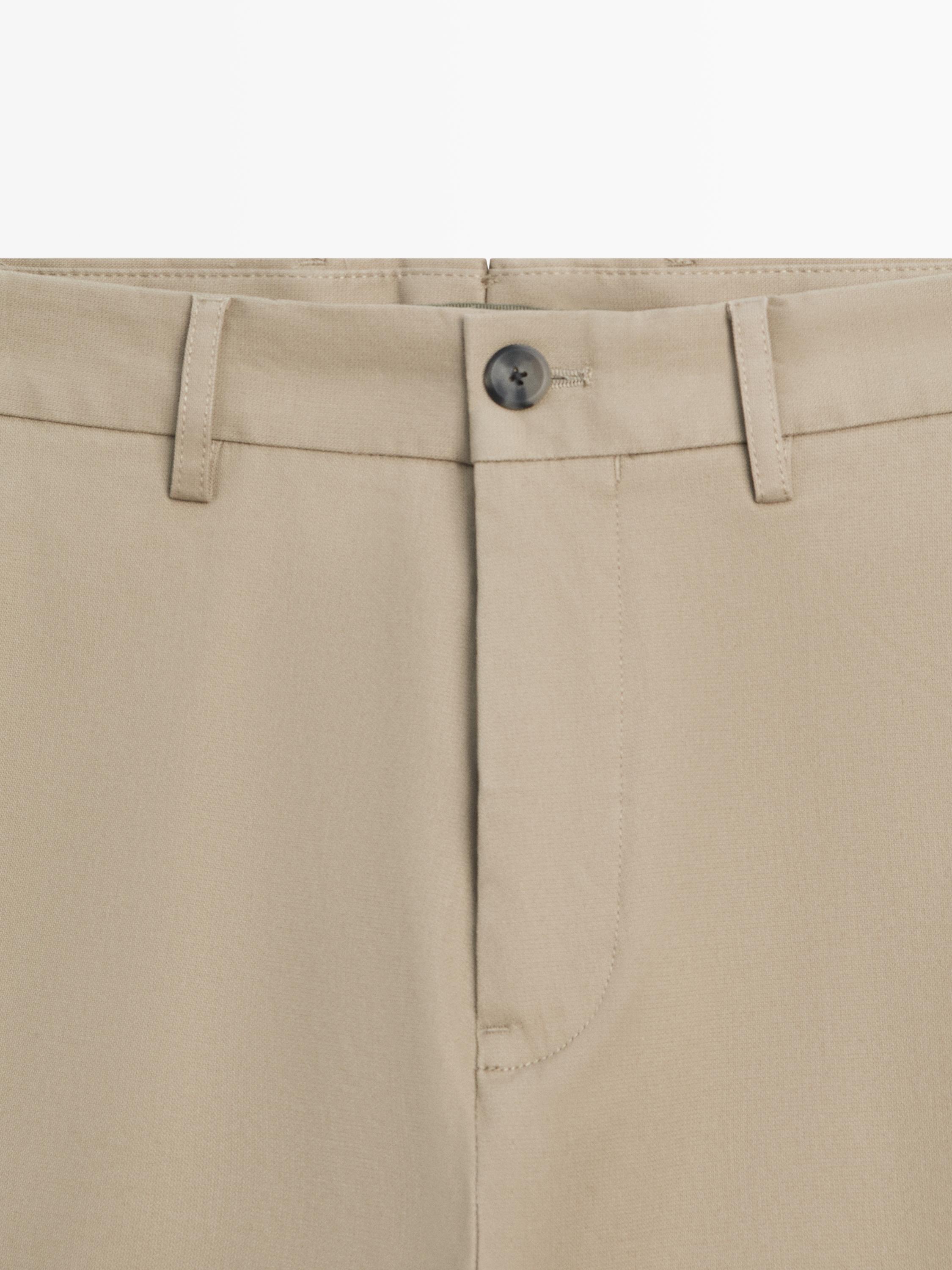 Cotton blend tapered fit trousers — GREEN