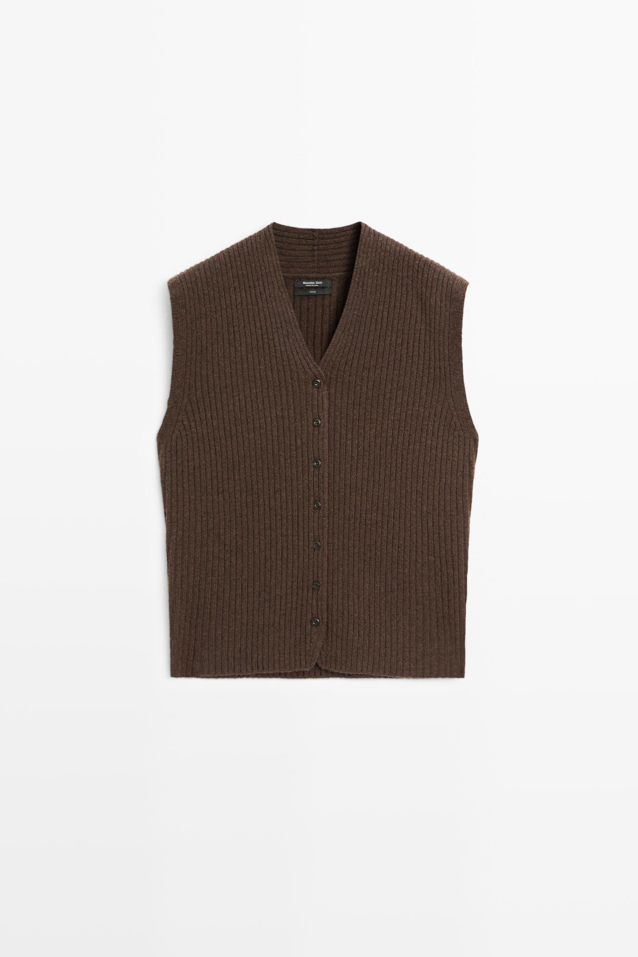 100% wool ribbed knit vest — BROWN MARL