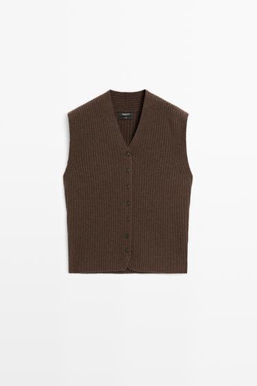 100% wool ribbed knit vest — BROWN MARL 2