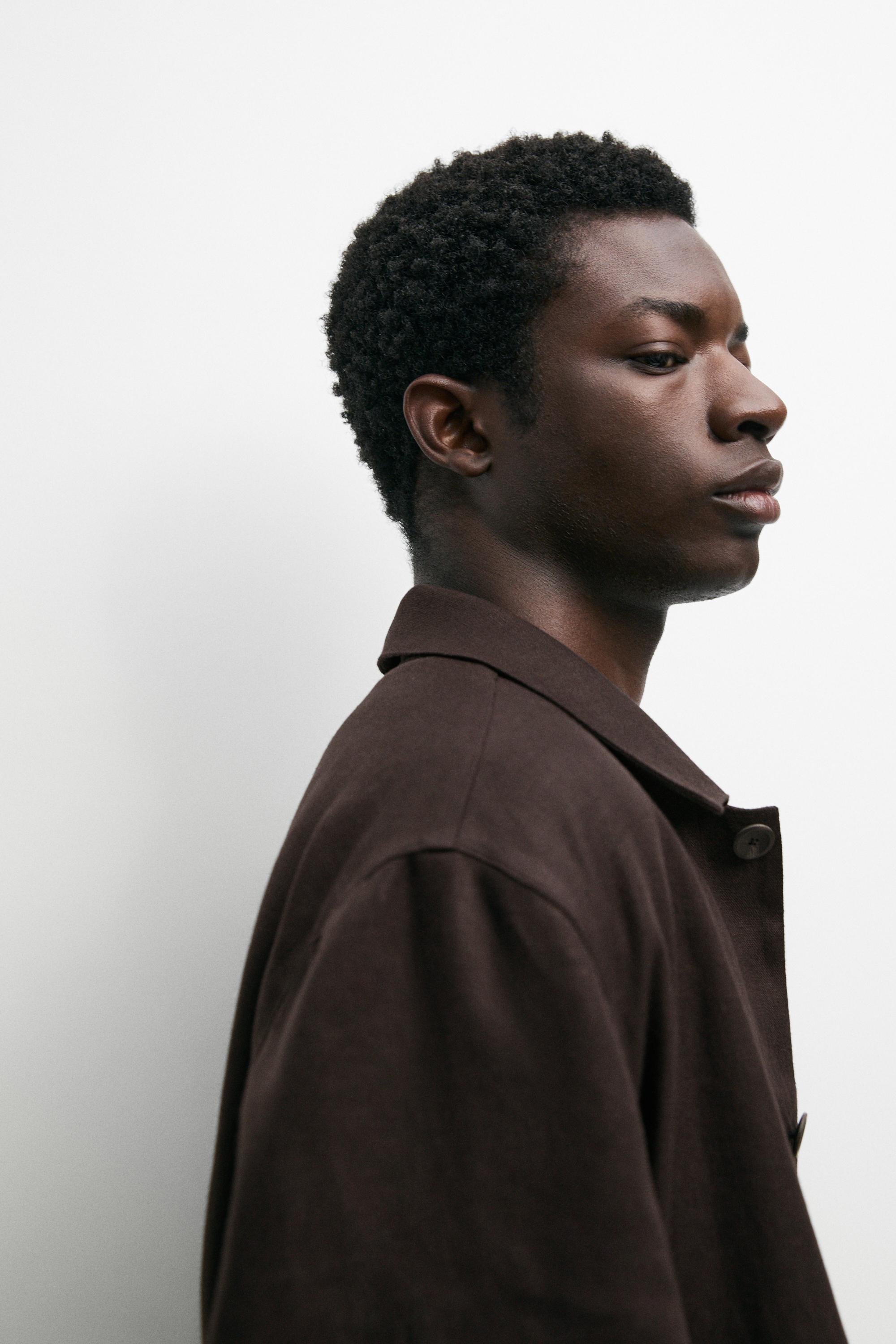 100% linen total look overshirt — BROWN