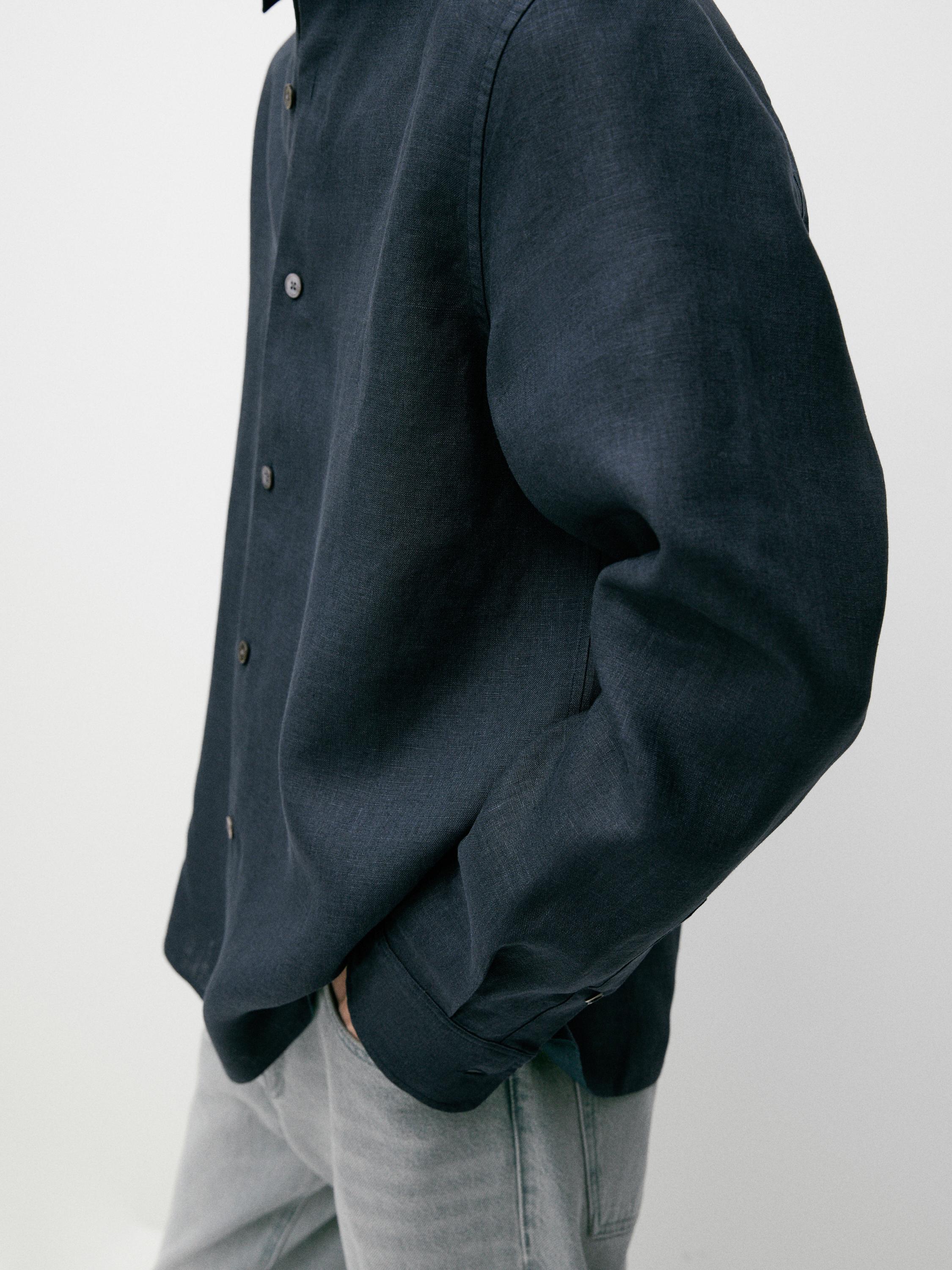 100% linen regular fit shirt — NAVY BLUE