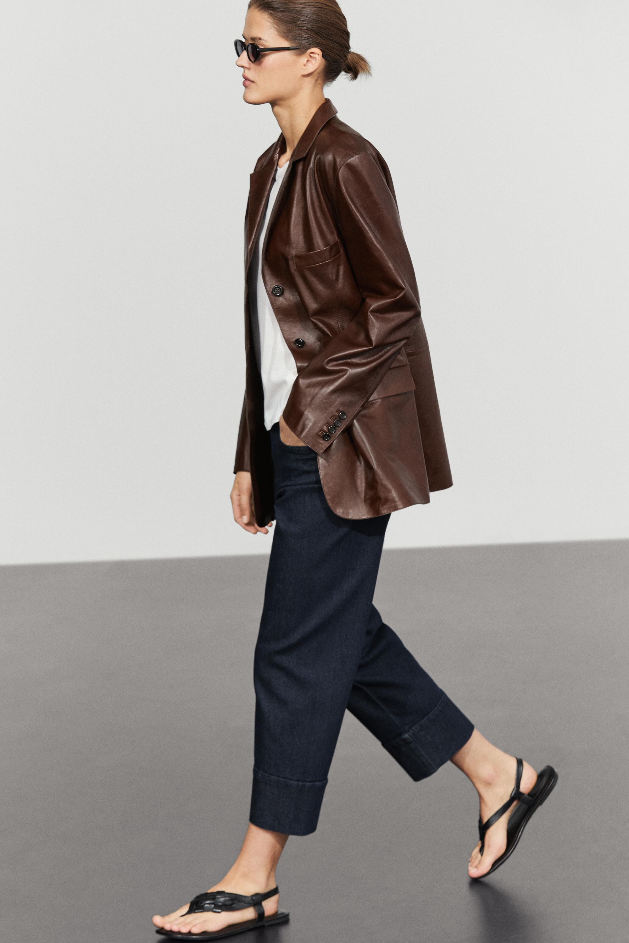 Nappa leather blazer with pocket detail — BROWN