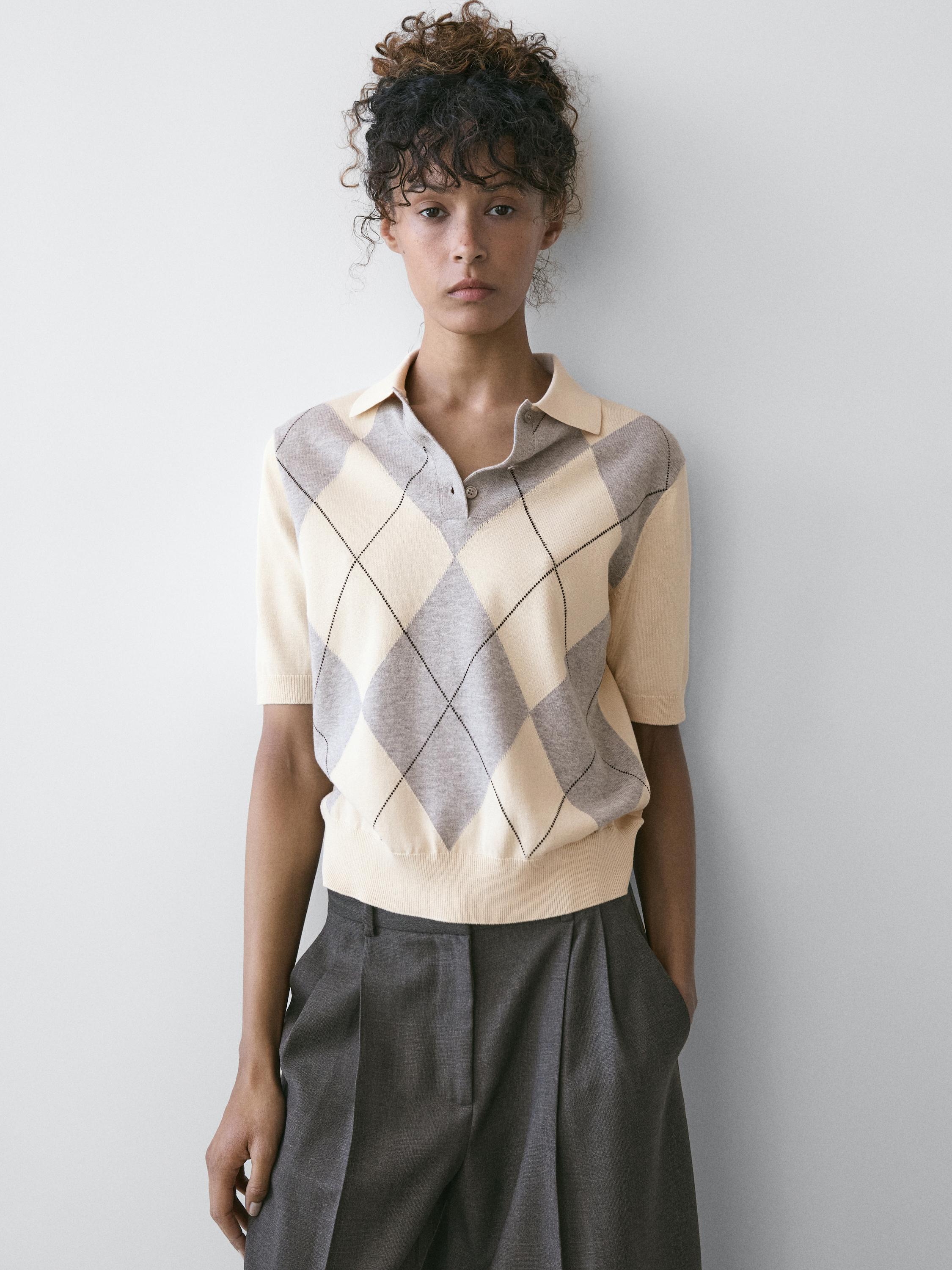Argyle knit polo sweater