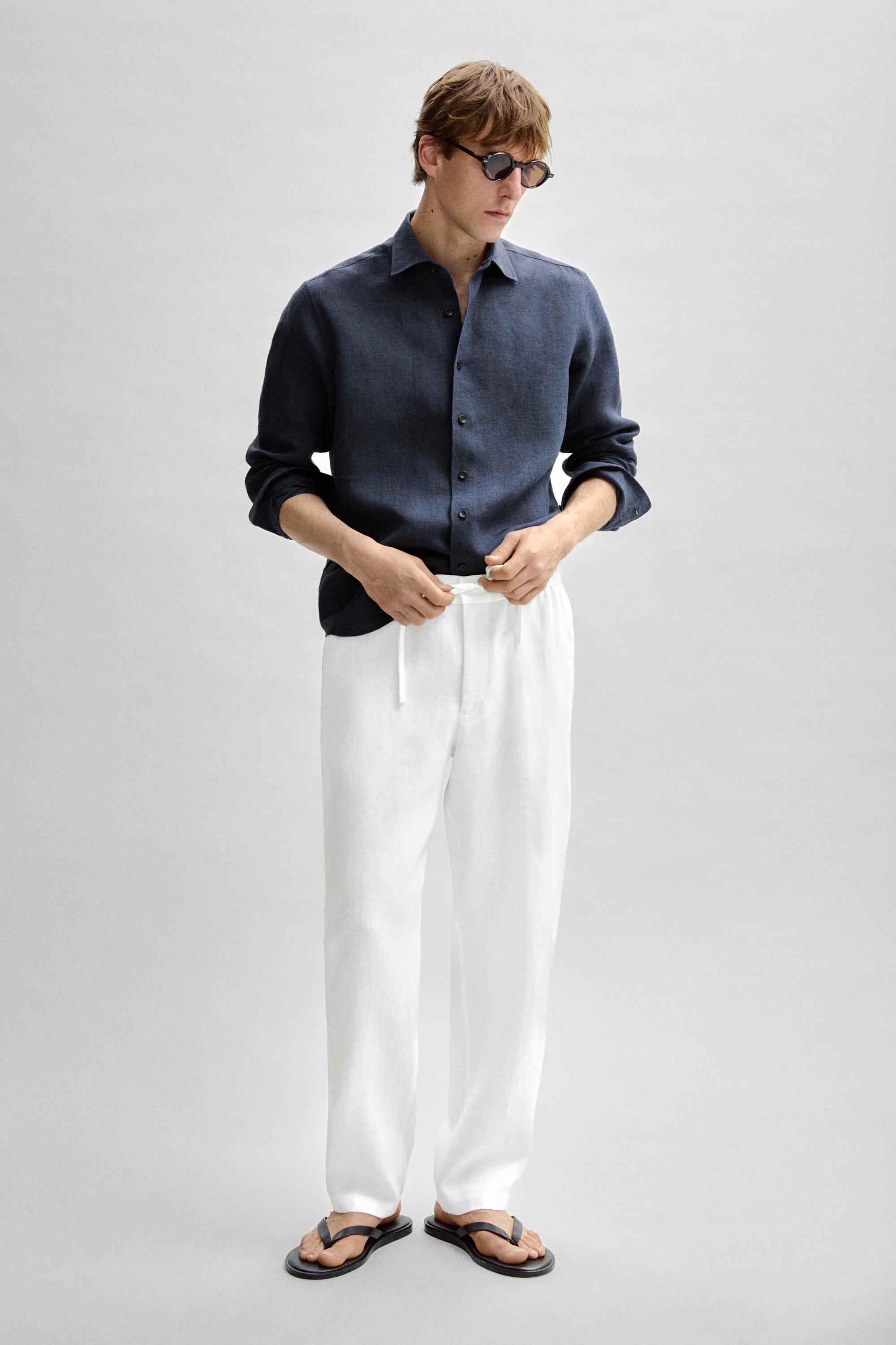 Linen jogger fit pants — WHITE