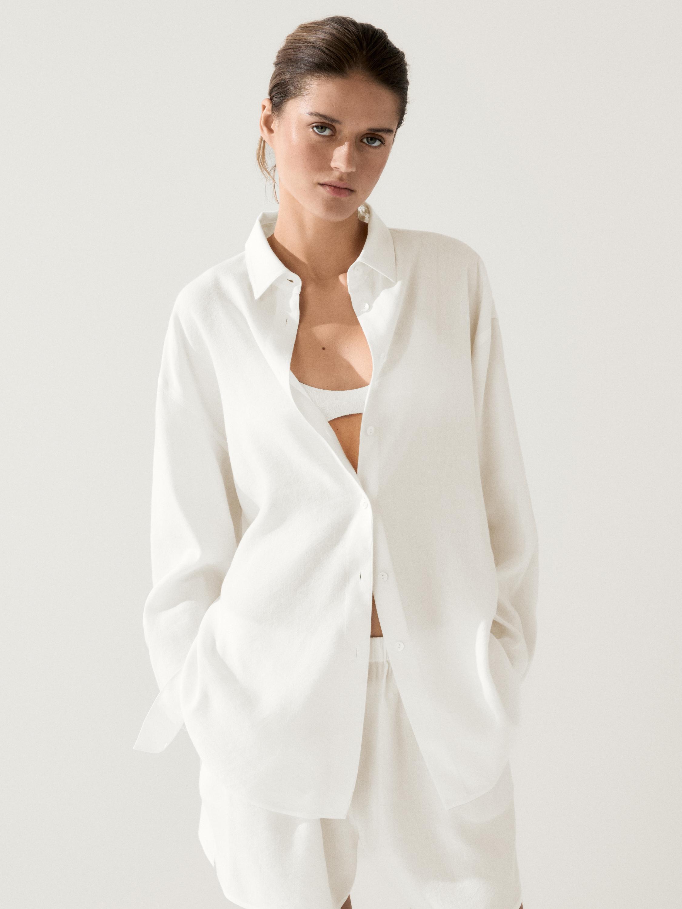Flowing total look linen blend shirt