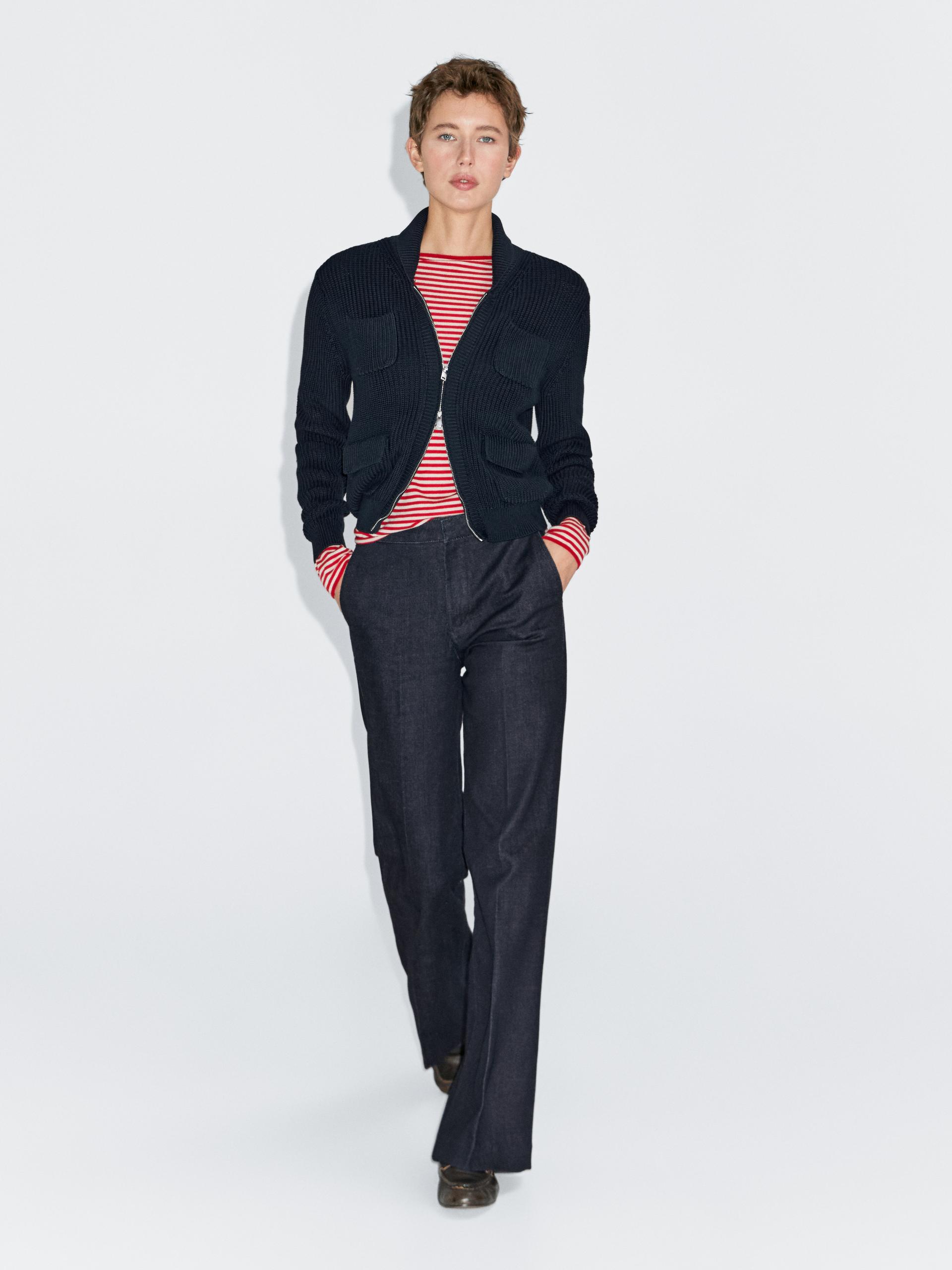 Rozszerzane Jeansy Z Wysokim Stanem - Ciemnoniebieski - 36 - Massimo Dutti - Kobieta