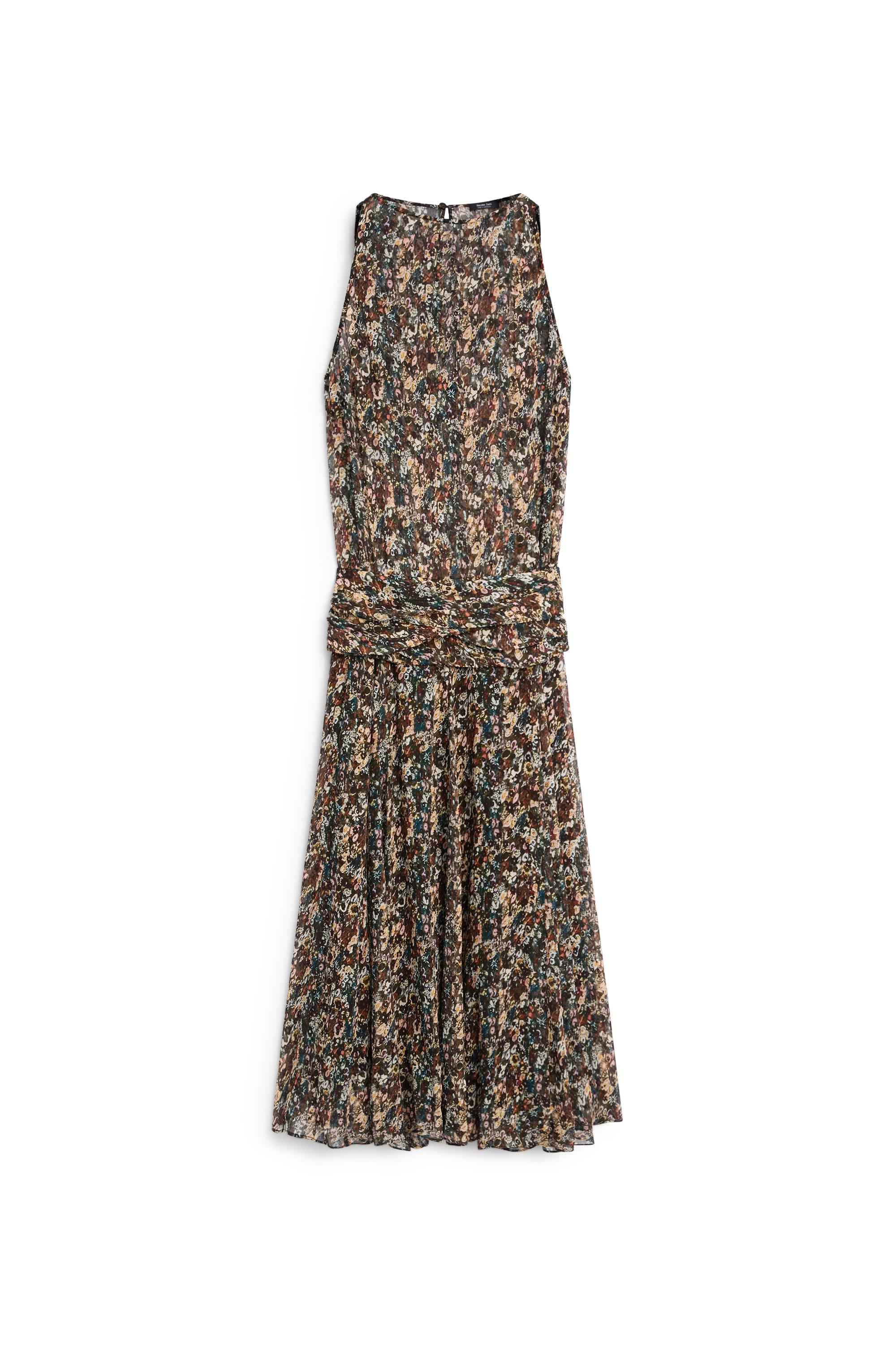 Printed dress with sash detail — BLACK
