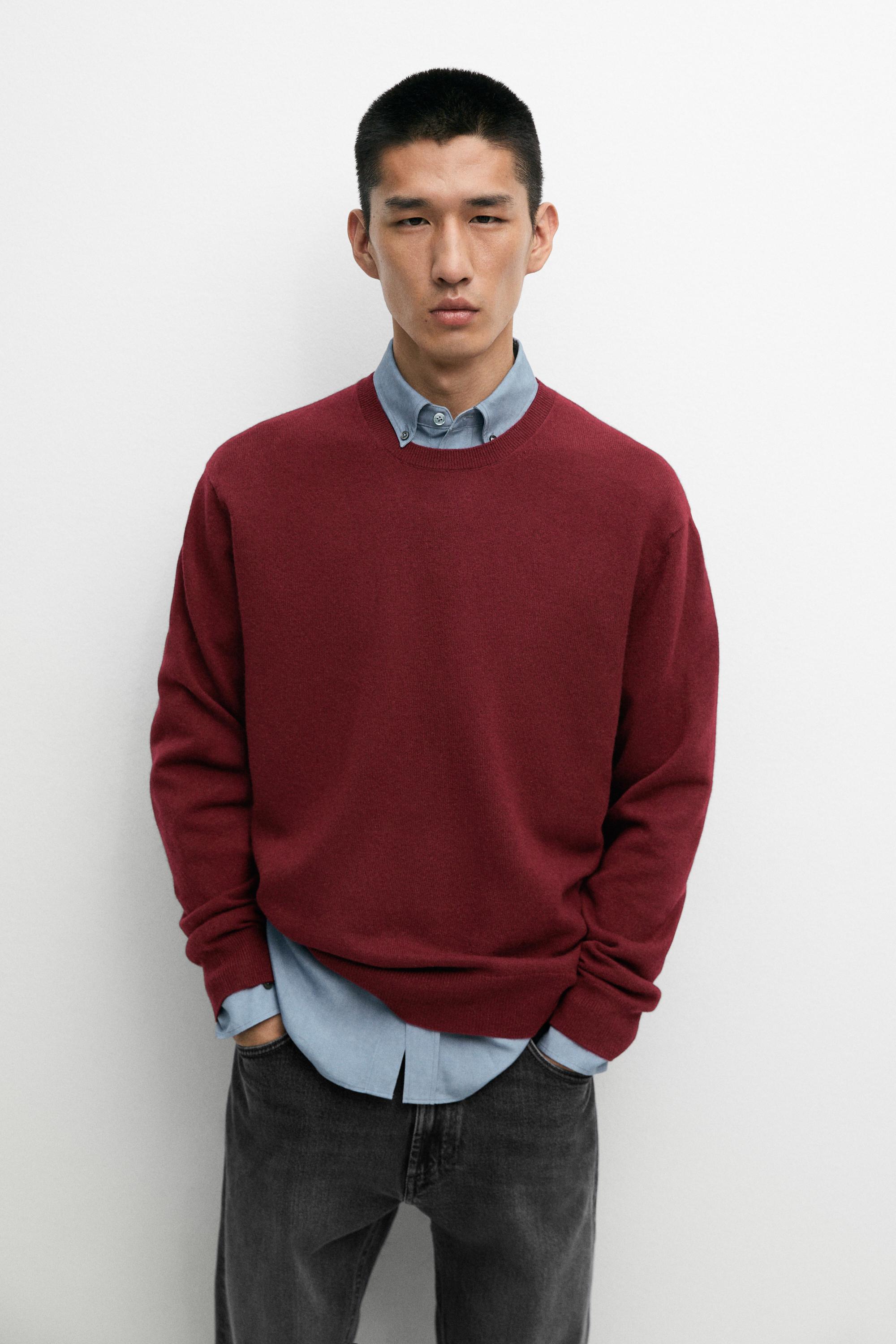 100% cashmere ribbed knit sweater — DARK PINK